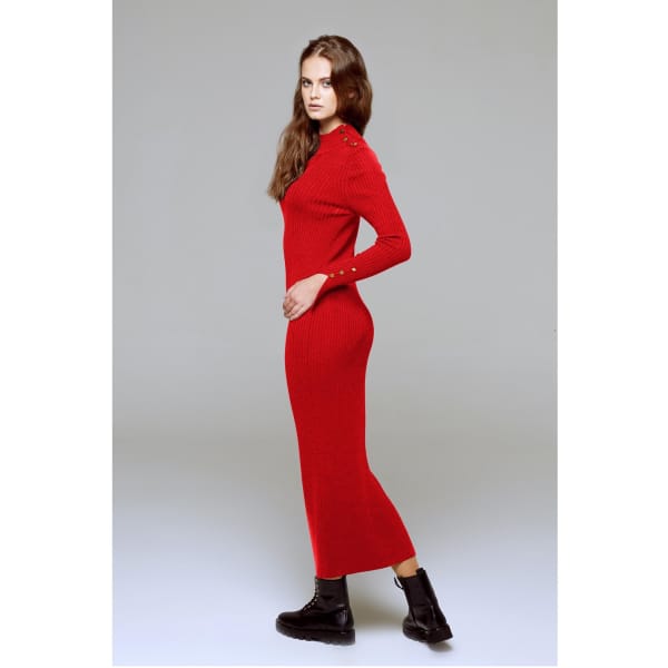 Rumour London Adriana Maxi Ribbed Wool Dress In Scarlet In Wool