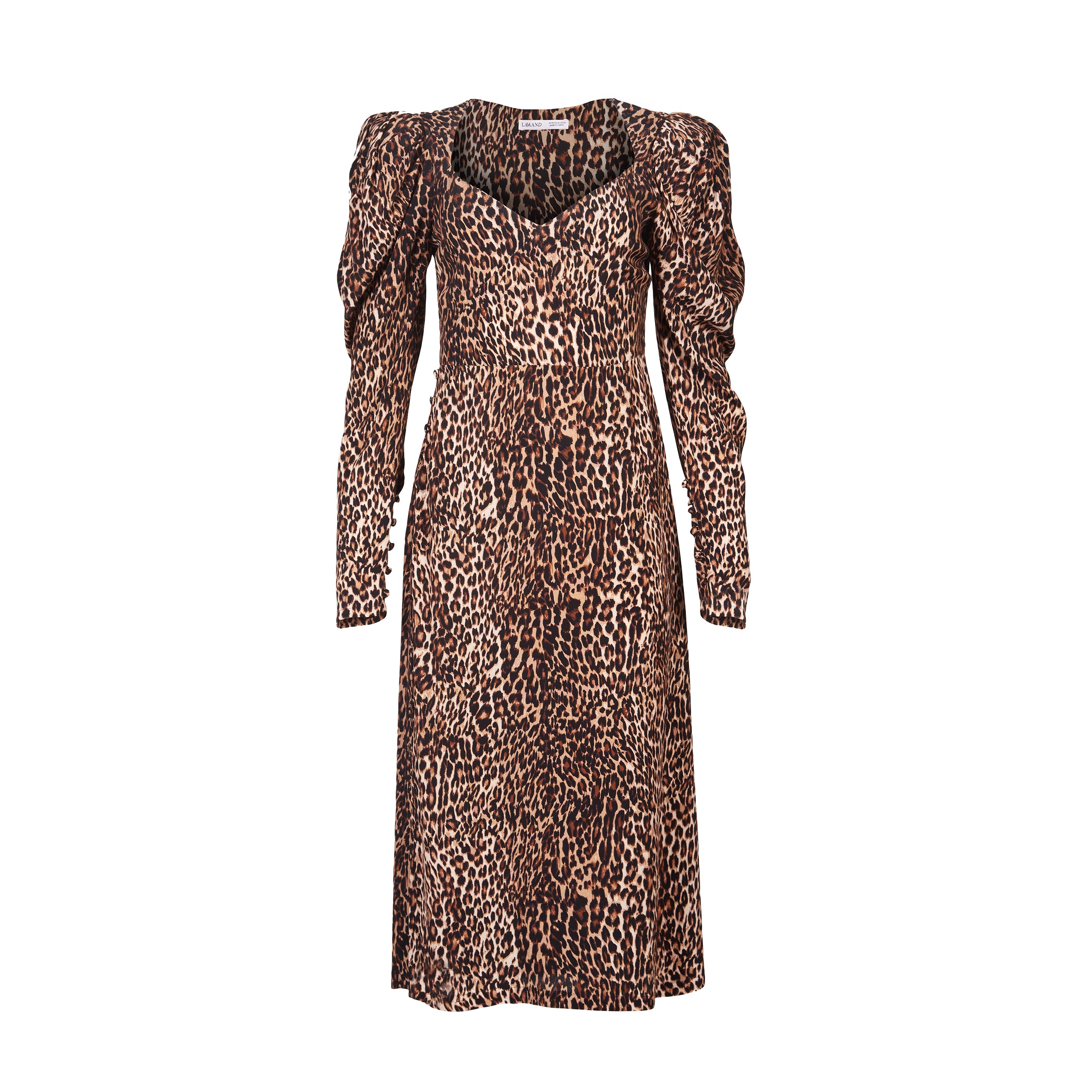 Women’s Black / Brown The Genevieve Midi Dress Puff Sleeve In Leopard Small Lavaand