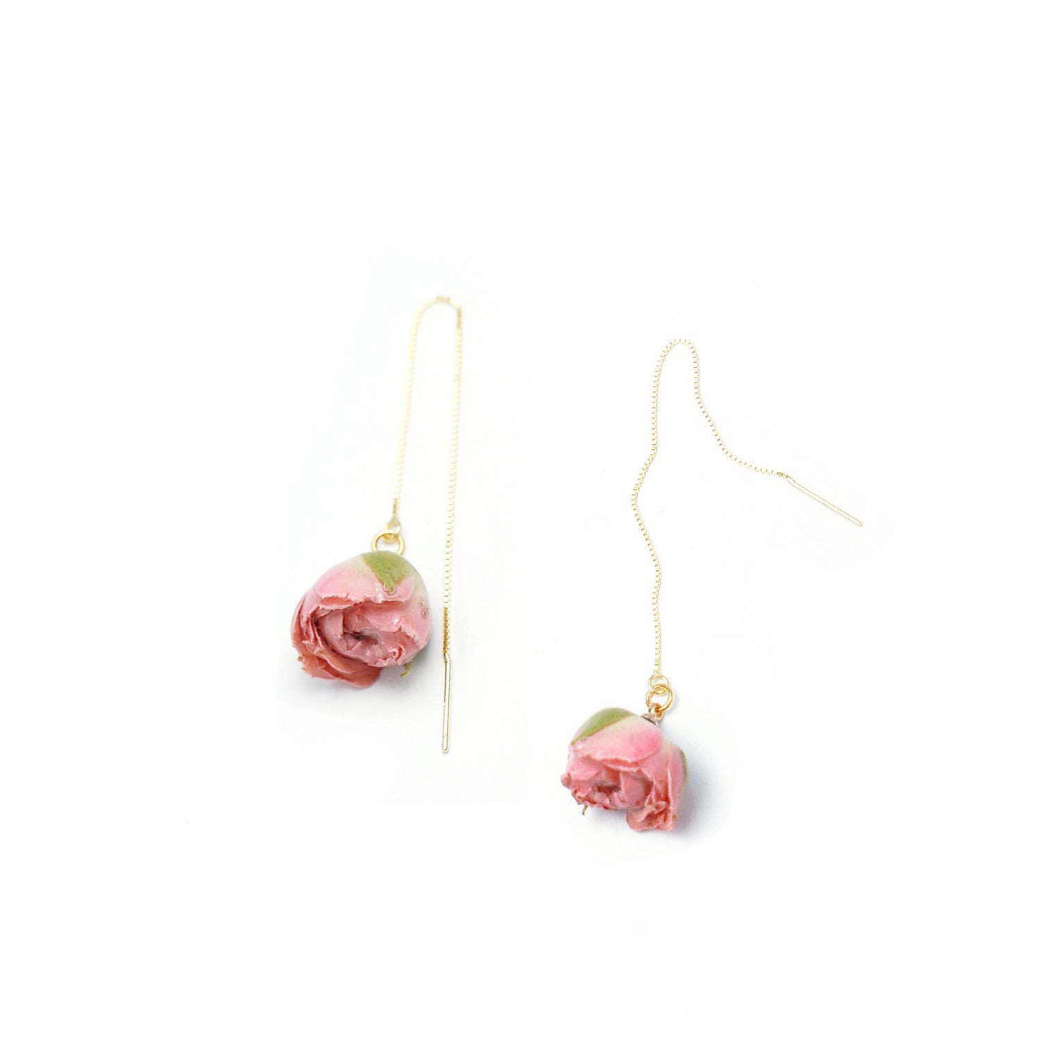 Women’s Pink / Purple Real Flower Bella Rosa Pink Rosebud 18K Gold Vermeil Threader Earrings I’mmany London