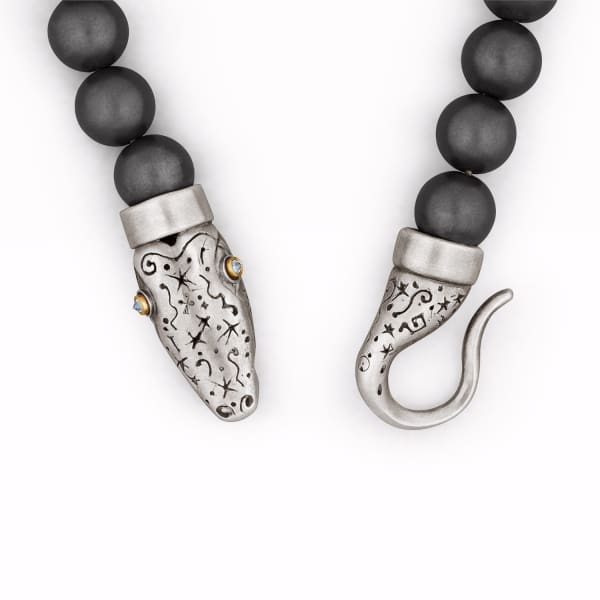Snake Bones Snake Bracelet With Hematite Beads In Silver Gold & Diamonds In Snake