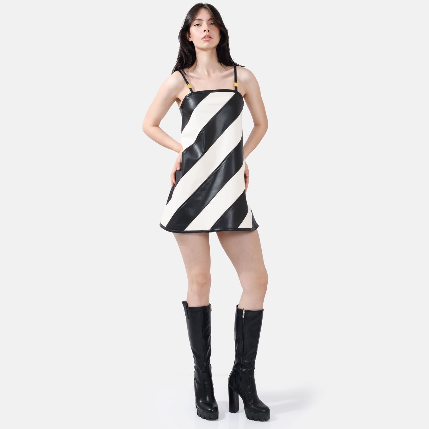 Leather Mini Dress  Black & White Striped, Trapeze Fit | Kargede | Wolf &  Badger