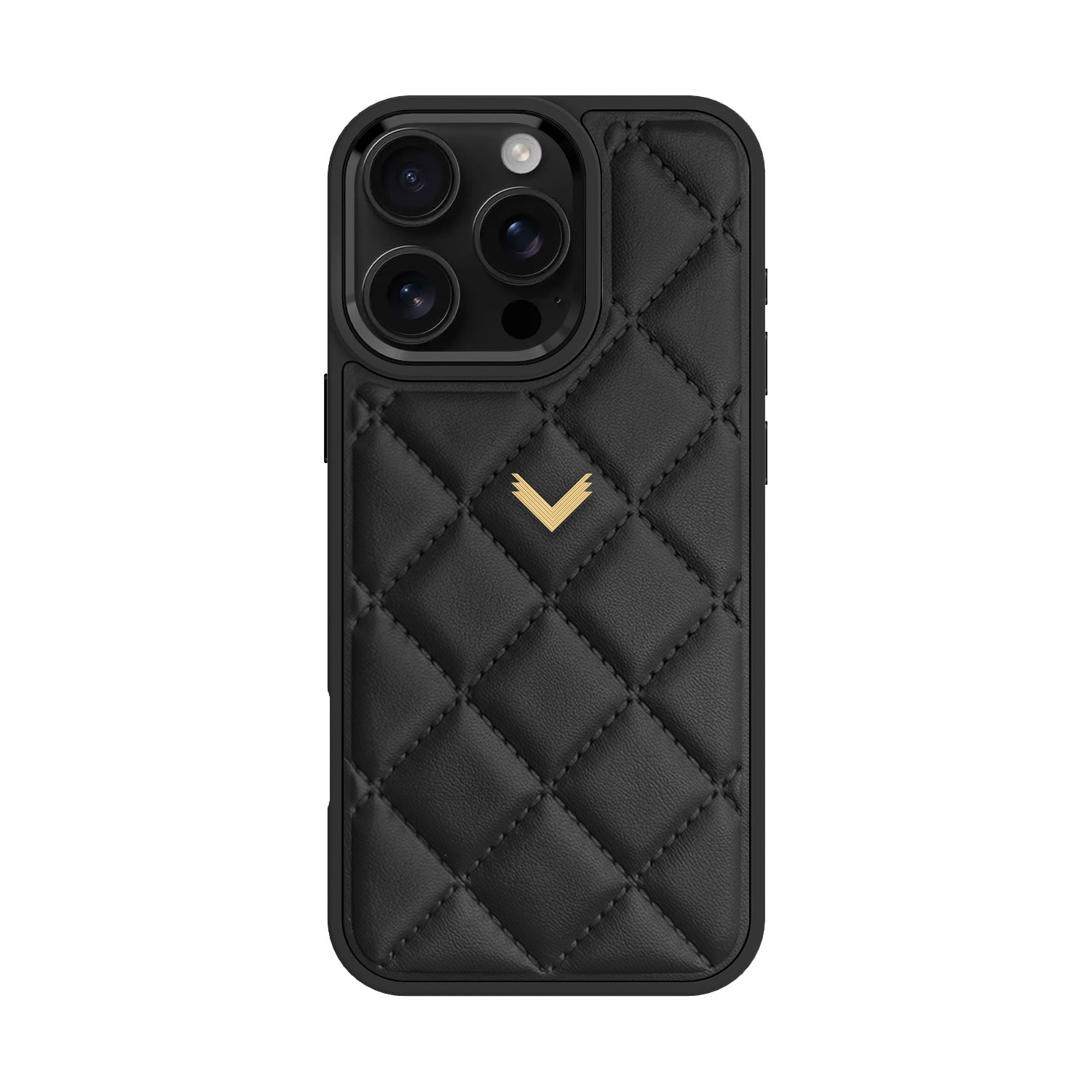 Velante Calf Leather Phone Case, Kanda Texture, Gold, Black In Black