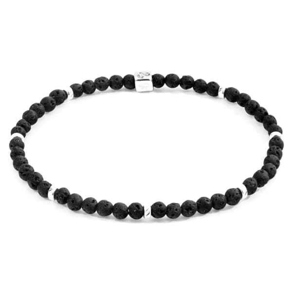 ANCHOR & CREW MEN'S BLACK / SILVER BLACK LAVA TEKAPO SILVER & STONE BRACELET