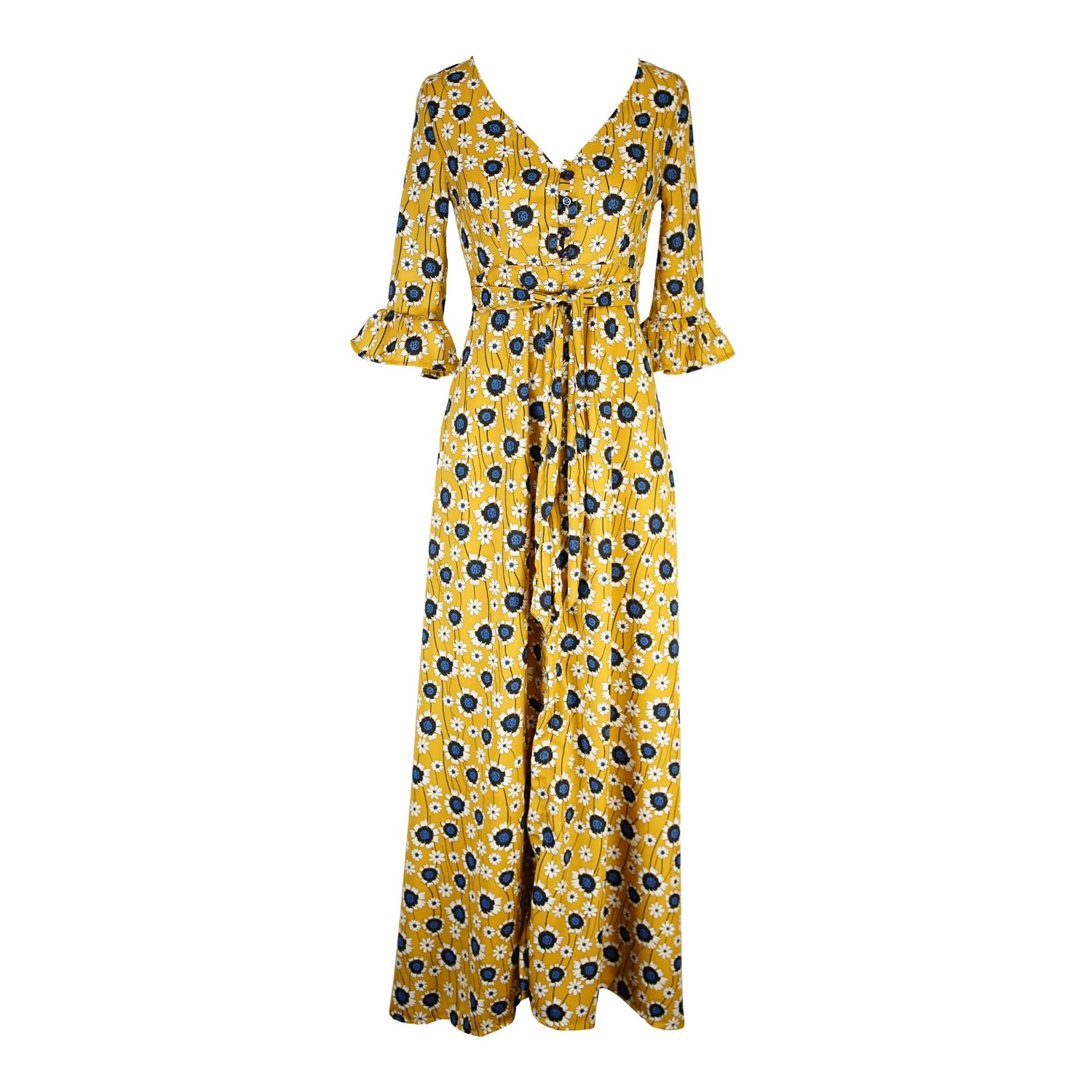 Women’s Sunflower Dressing Gown In Gold Extra Small Jennafer Grace