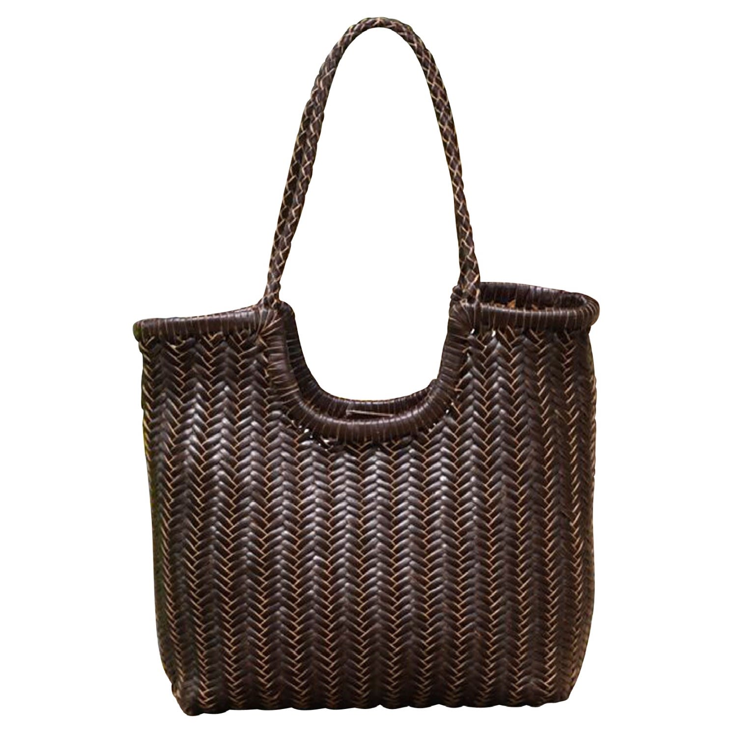 Rimini Women's Woven Leather Handbag 'caterina' - Dark Brown In Brown