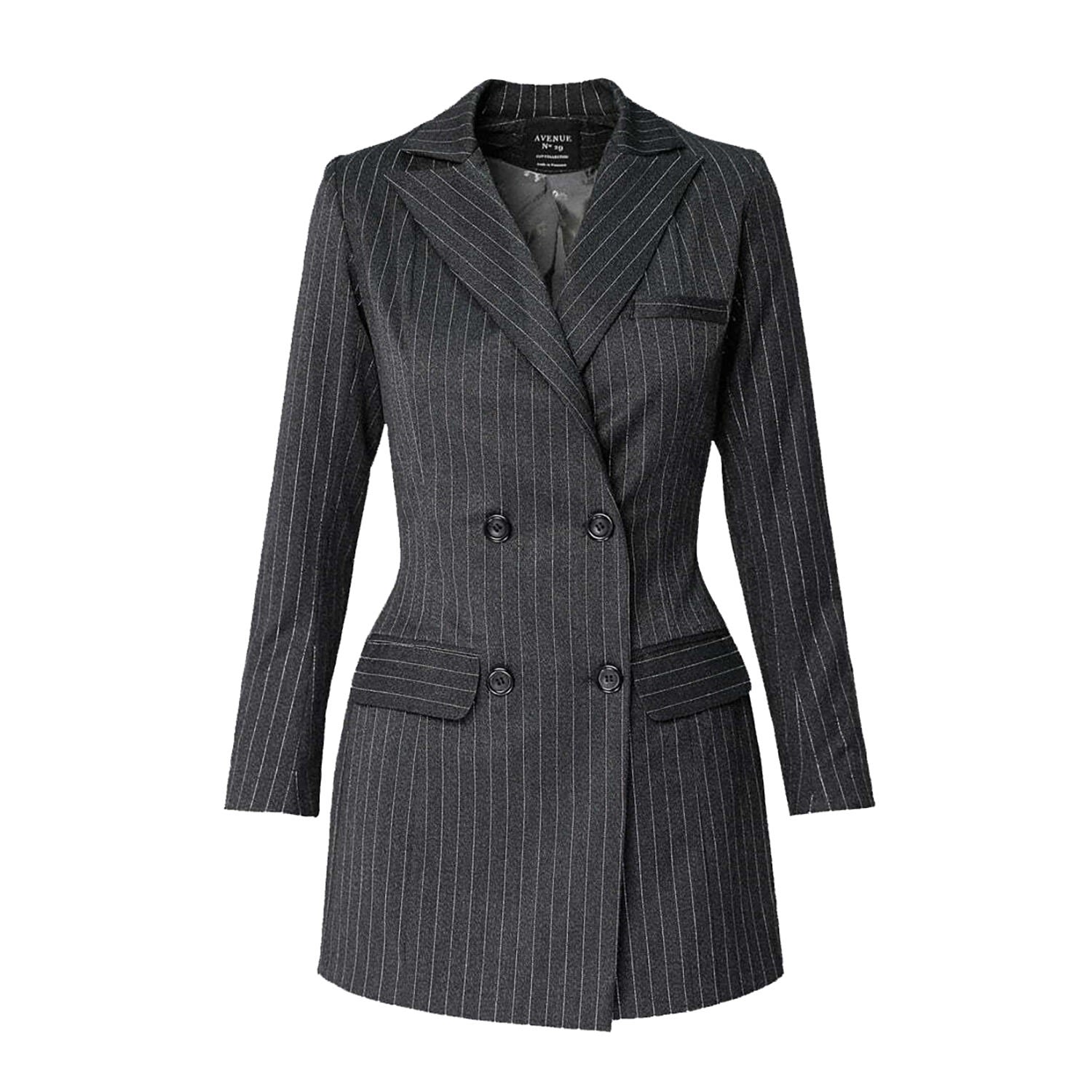 Women’s Black Double Breasted Striped Wool Blazer Small Avenue no.29