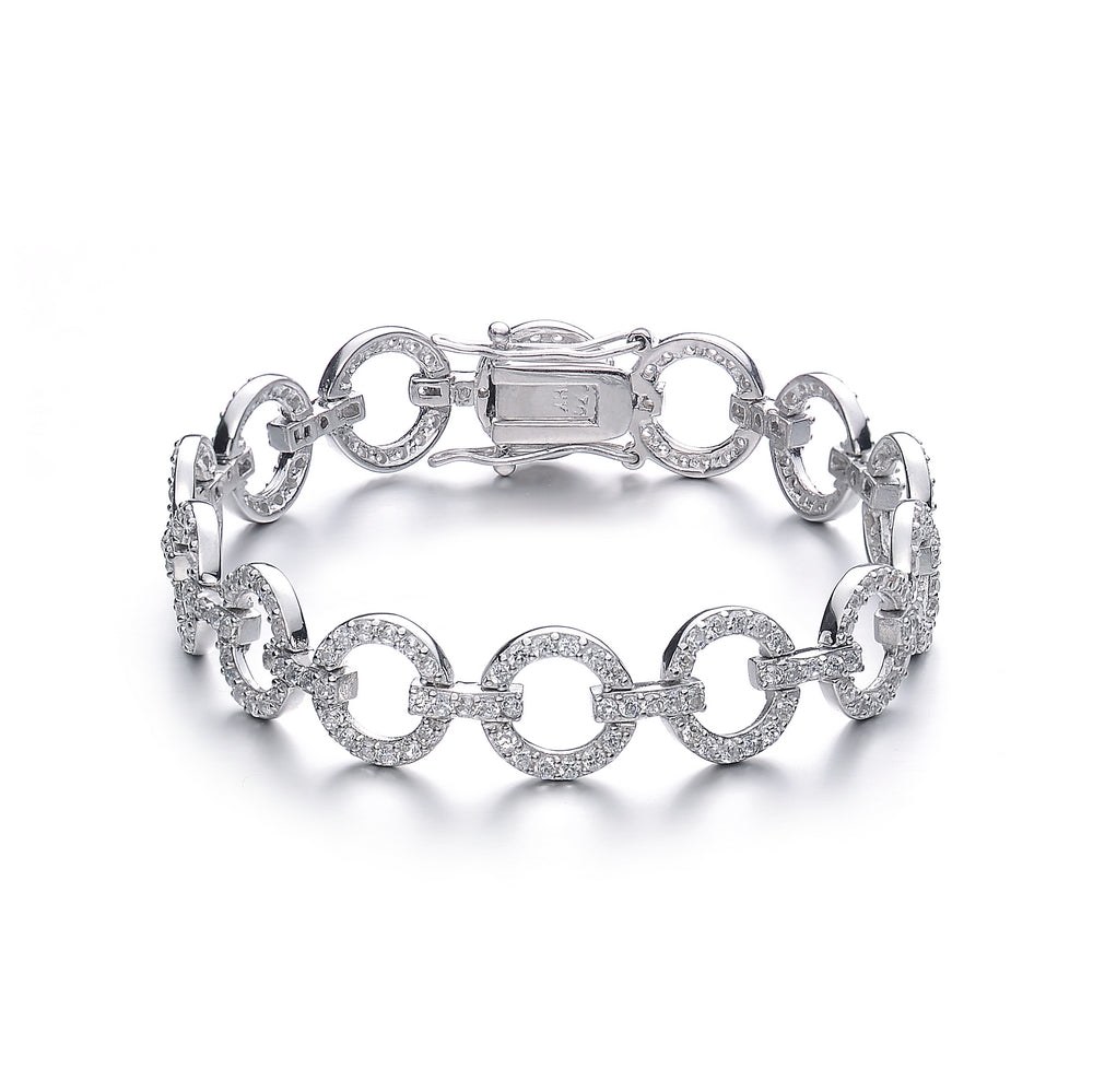 Genevive Jewelry Women's Genevive Sterling Silver White Gold Plated With Cubic Zirconia Circle Link Bracelet In White