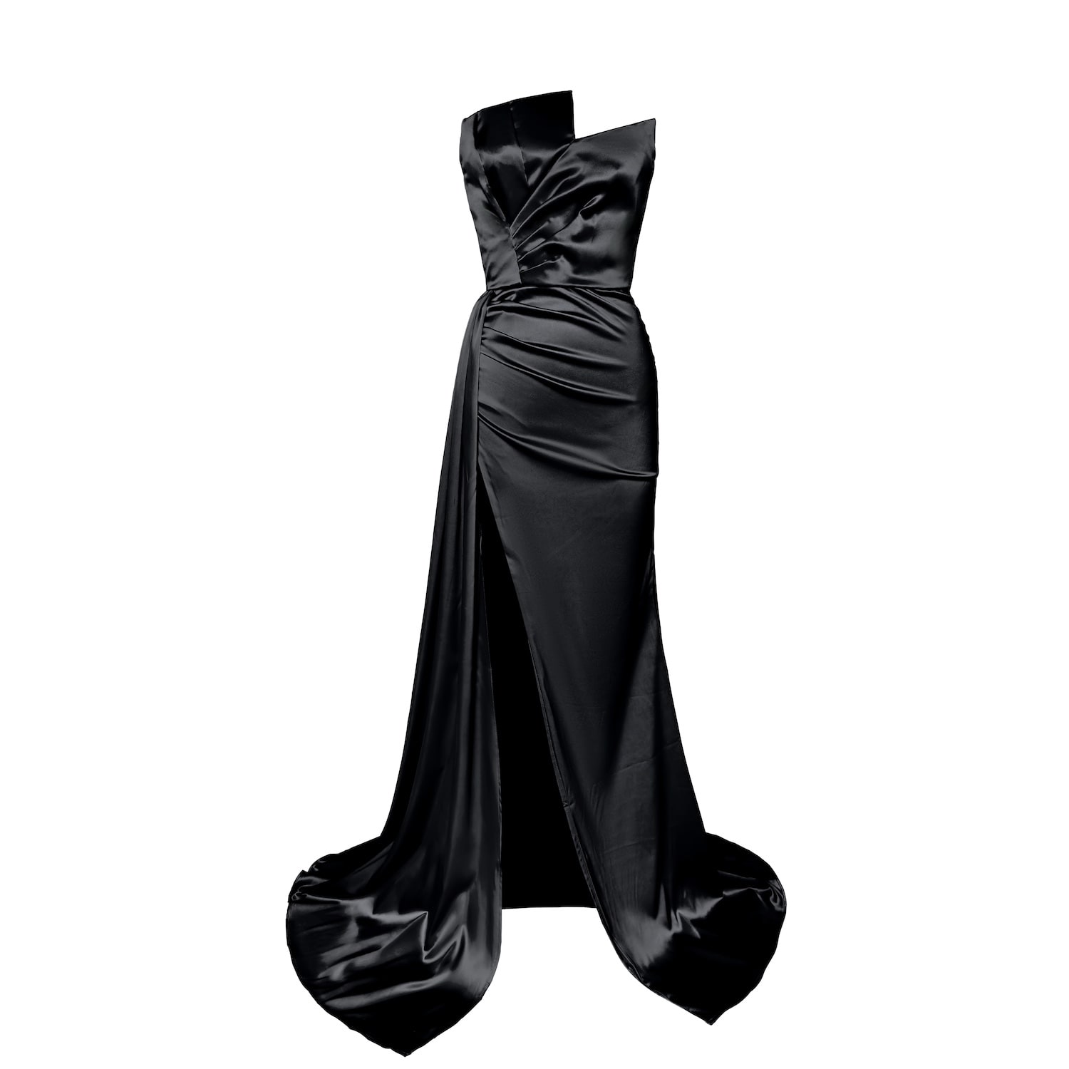 Moda Glam Women's Monroe Strapless Gown W/ Side Sash- Black In Black