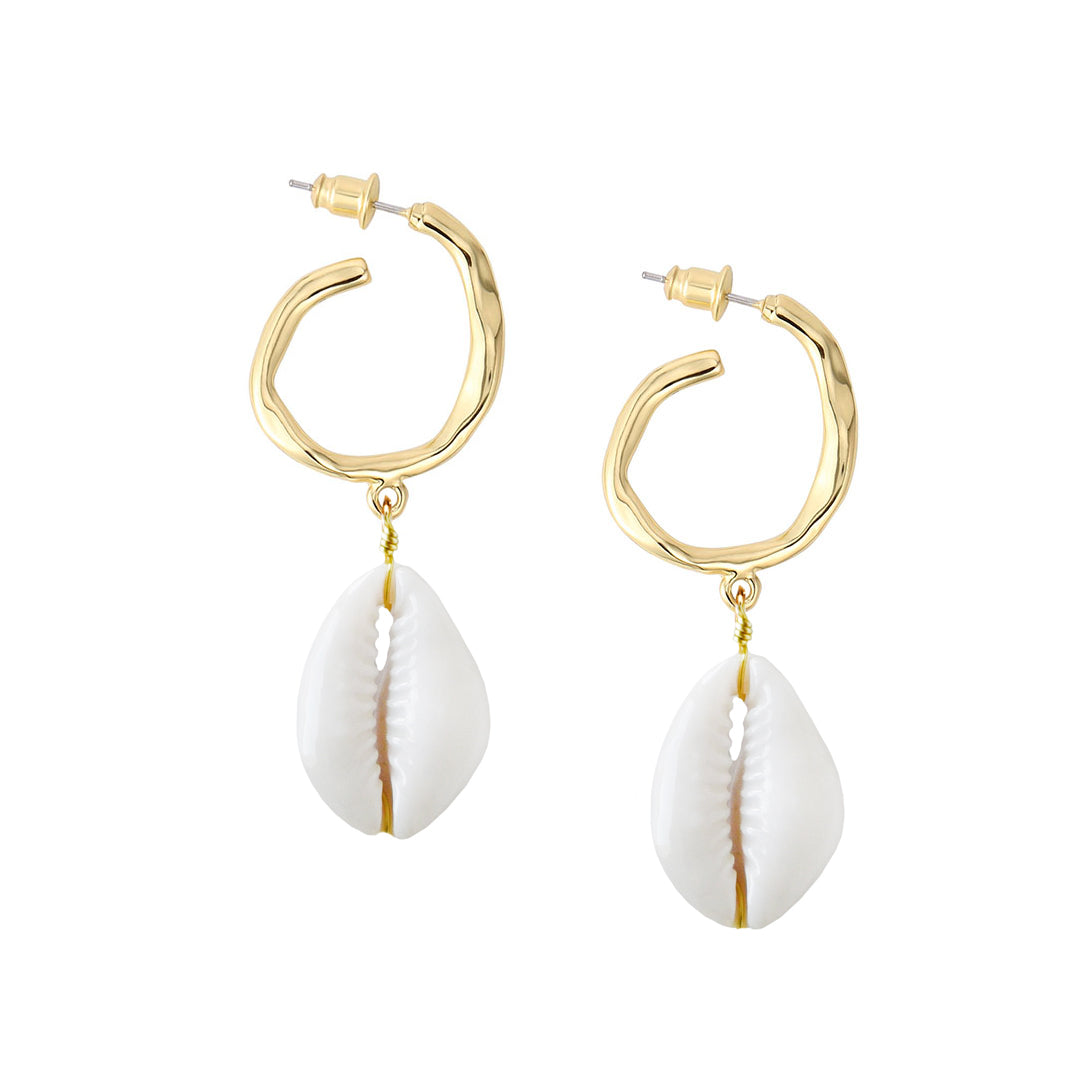 Women’s Hammered Hoop Shell Drops - Natural/Gold Adriana Pappas Designs