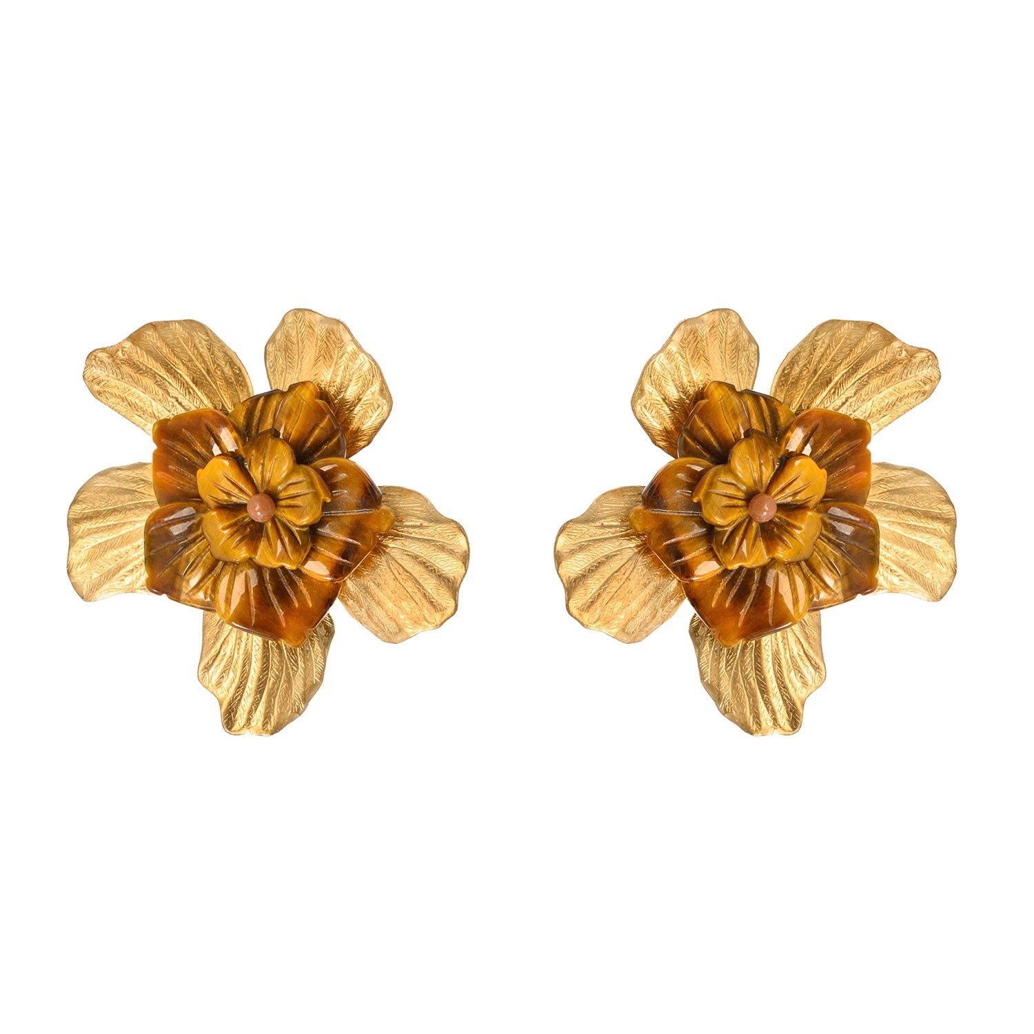 Pat’s Jewelry Women's Gold / Brown Fennel Flower Earrings In Multi