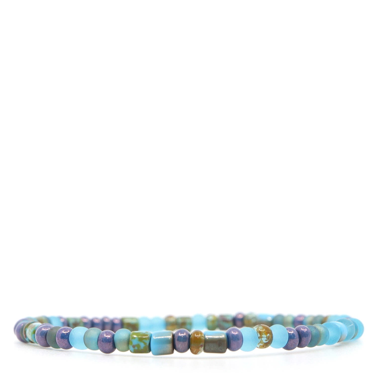 Men’s Blue / Pink / Purple Sky Blue, Aqua & Purple Czech Picasso Beaded Bracelet Shar Oke