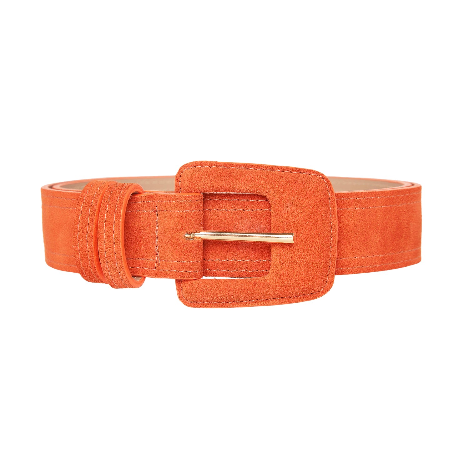 Beltbe Women's Yellow / Orange Suede Rectangle Buckle Belt - Orange In Yellow/orange