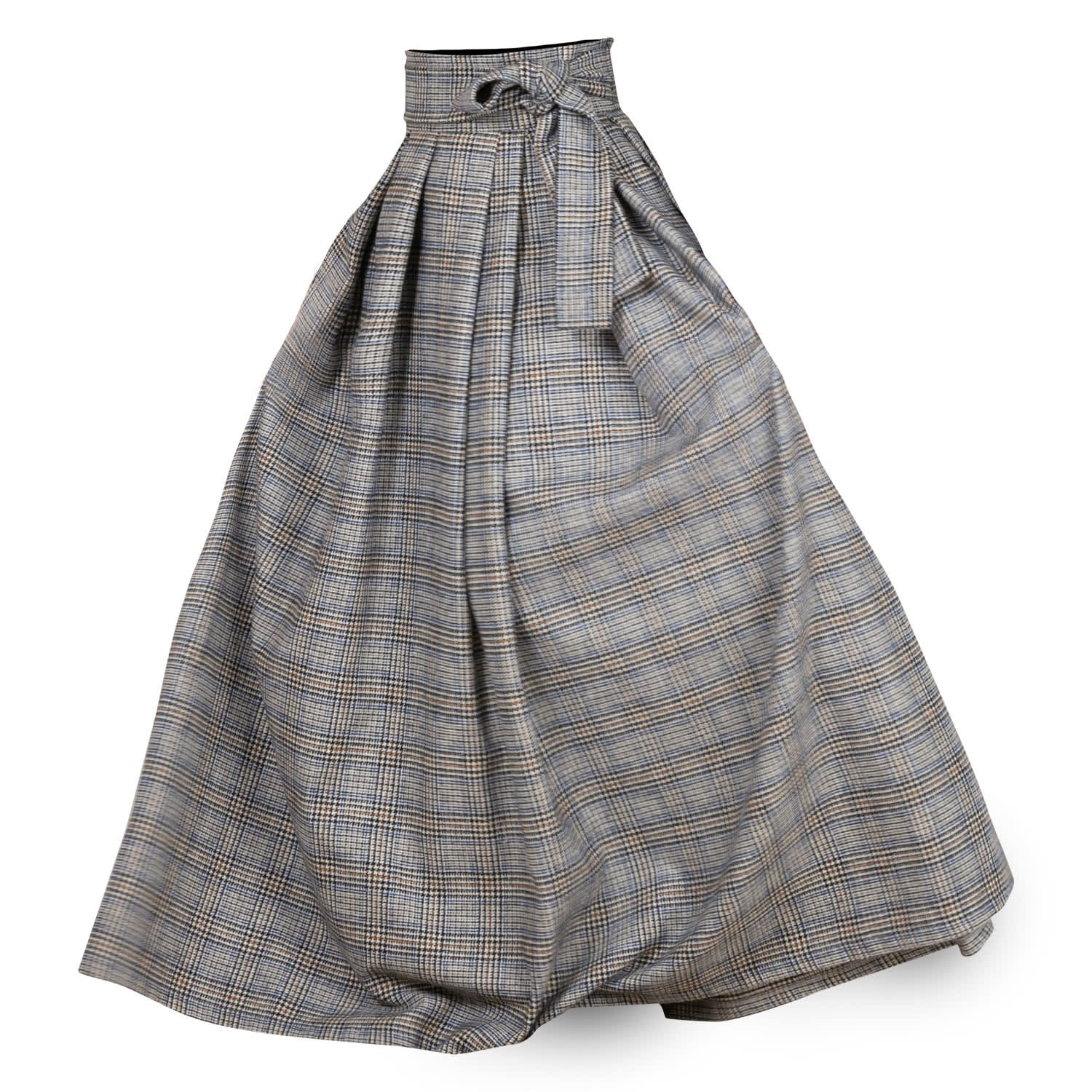 Nikka Place Women's Long Wool Skirt With High Waist And Bow In Plaid