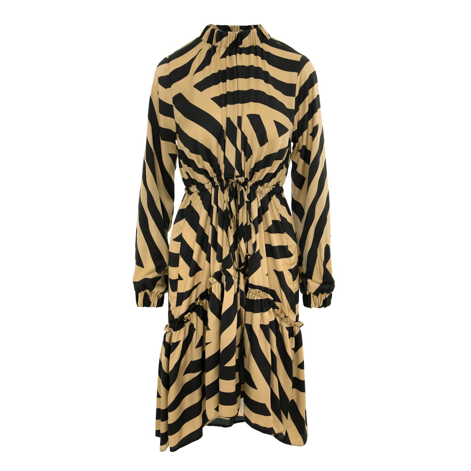 Framboise Women's Brown / Yellow / Orange Inaya Asymmetrical Midi Silk Dress In Brown/yellow/orange