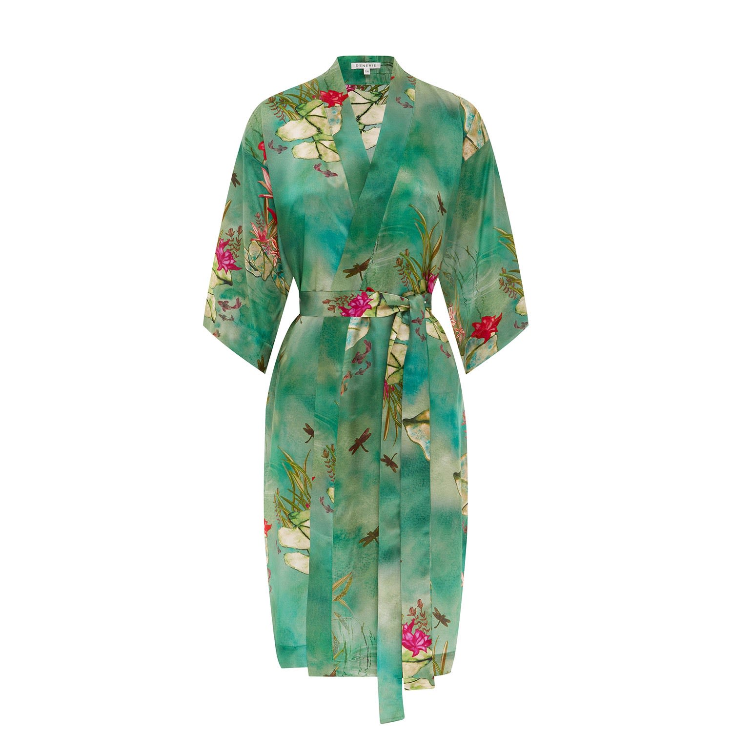 Genevie Women's Green Liliana Silk Kimono Robe