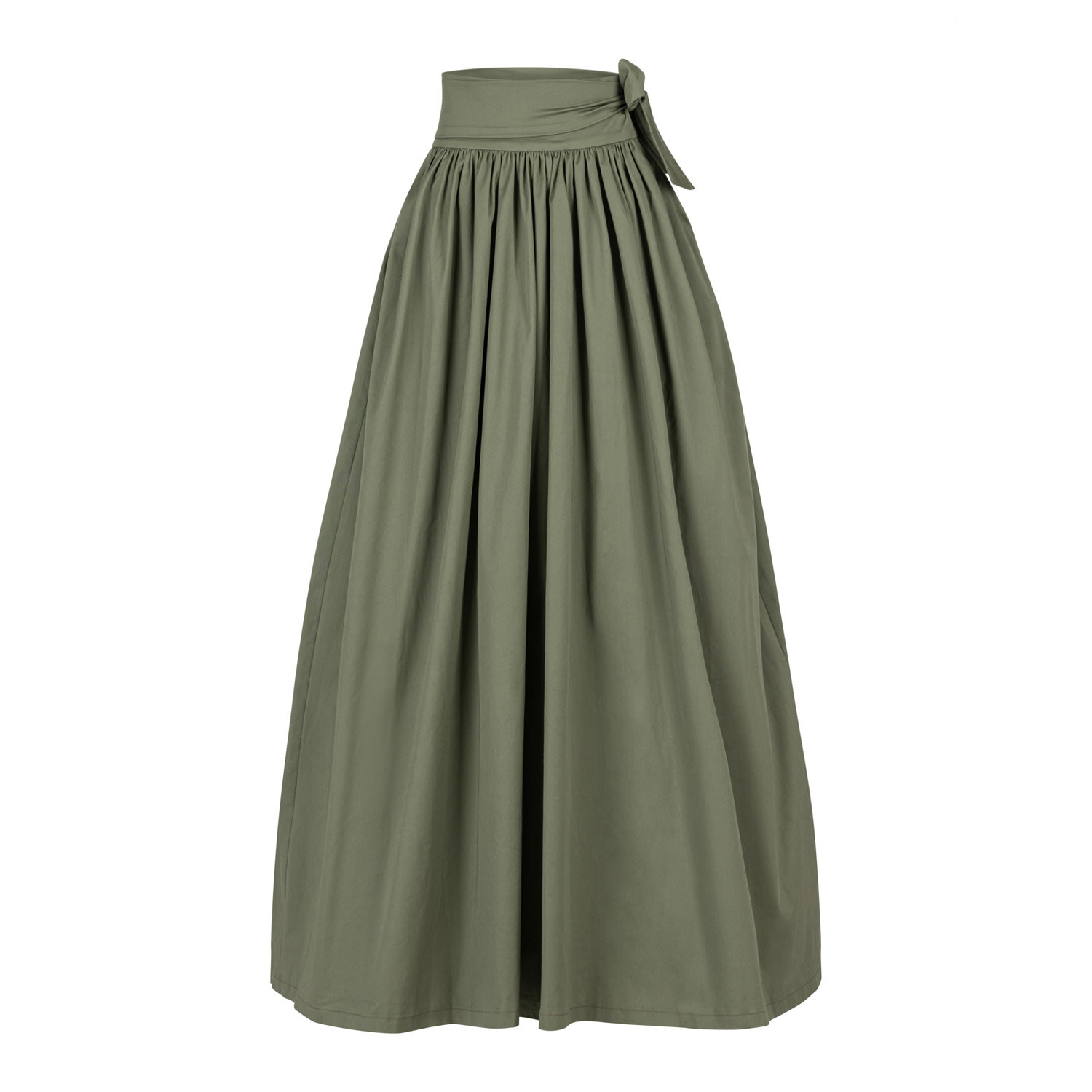 Nikka Place Women's High Waist Cotton Gathered Skirt With Front Bow & Pockets In Sage Green Color In Green