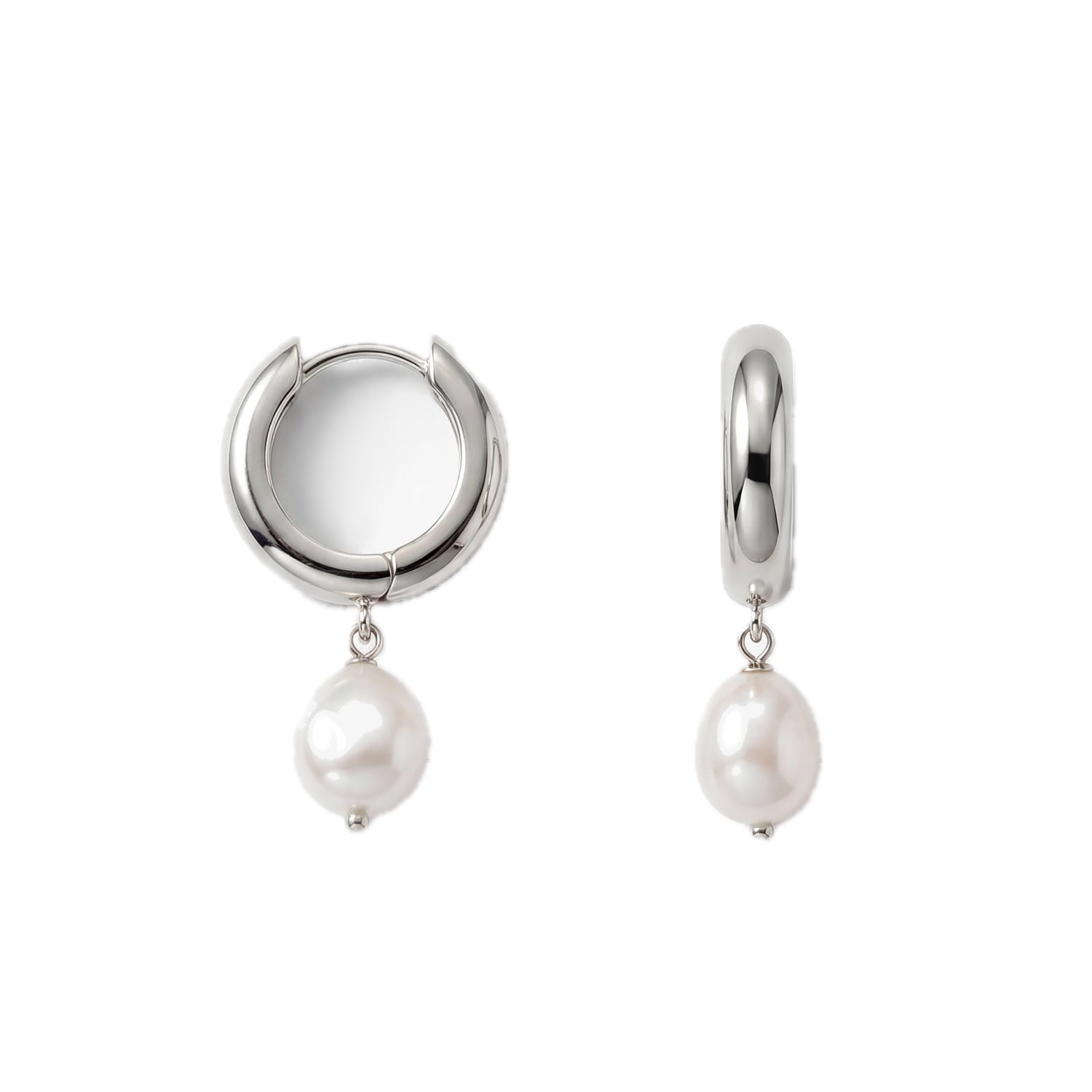 Women's Chunky Silver Freshwater Pearl Hoops | Elk & Bloom