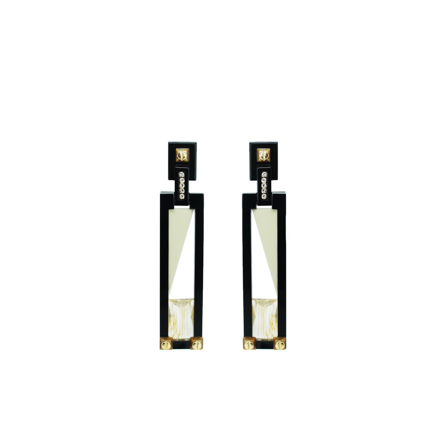 Gissa Bicalho Women's Neutrals Handmade Acrylic Earring Long Deco Rectangular Cut Stone Clay In Black