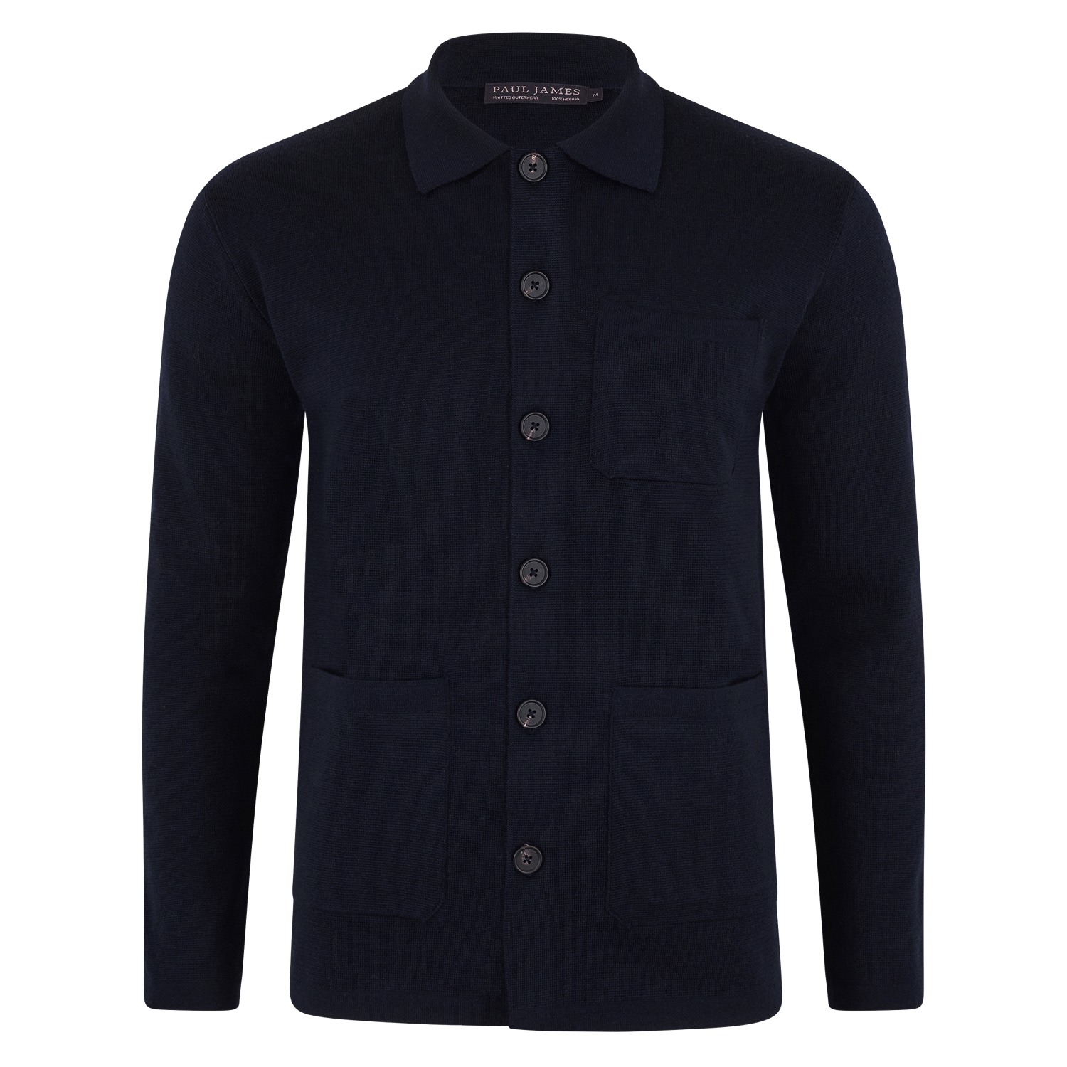 Paul James Knitwear Blue Mens Extra Fine Merino Wool Fabrizio Work Shirt - Navy