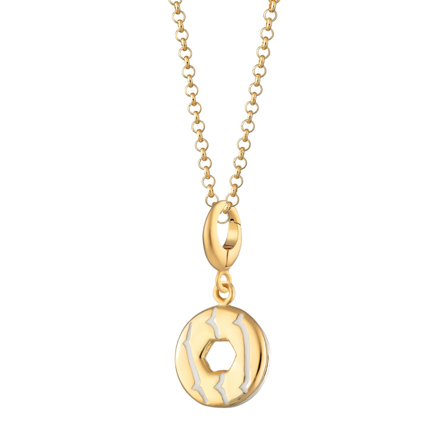 Lily Charmed Women's Gold / White / Silver Gold Plated Party Ring Charm Necklace With White Enamel - Biscuit Neck