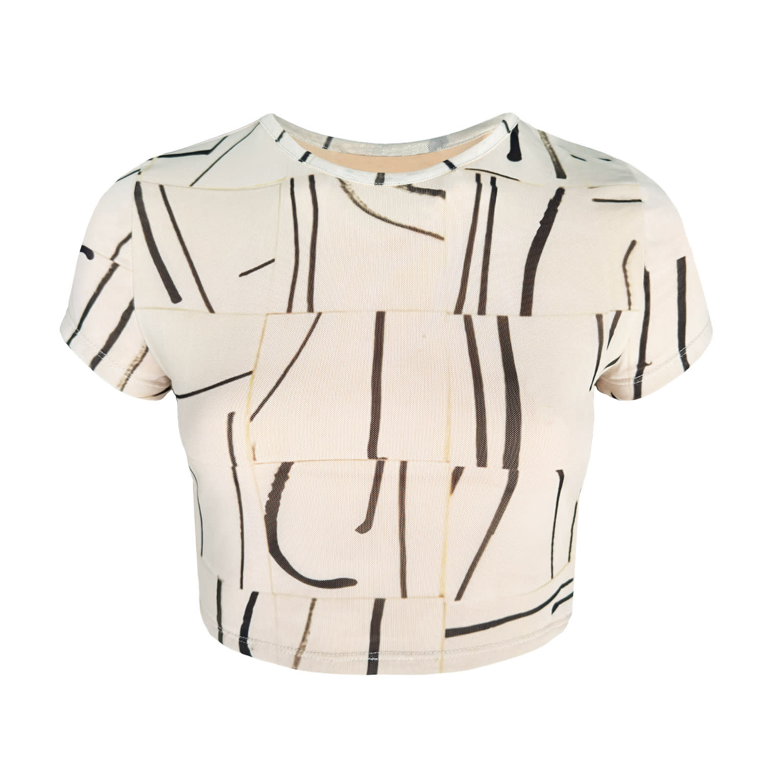 Bontemps Women's Neutrals / White The Gjalene Cropped Babydoll Shirt - Pinstripe Mosaic Alabaster In White