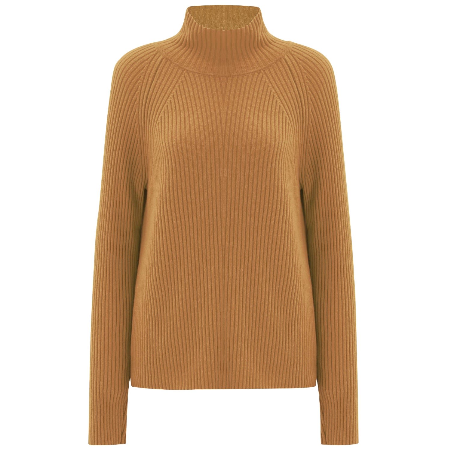 Women’s Brown High Mock Neck Cashmere Blend Ribbed Knit Pullover - Camel Extra Large Peraluna