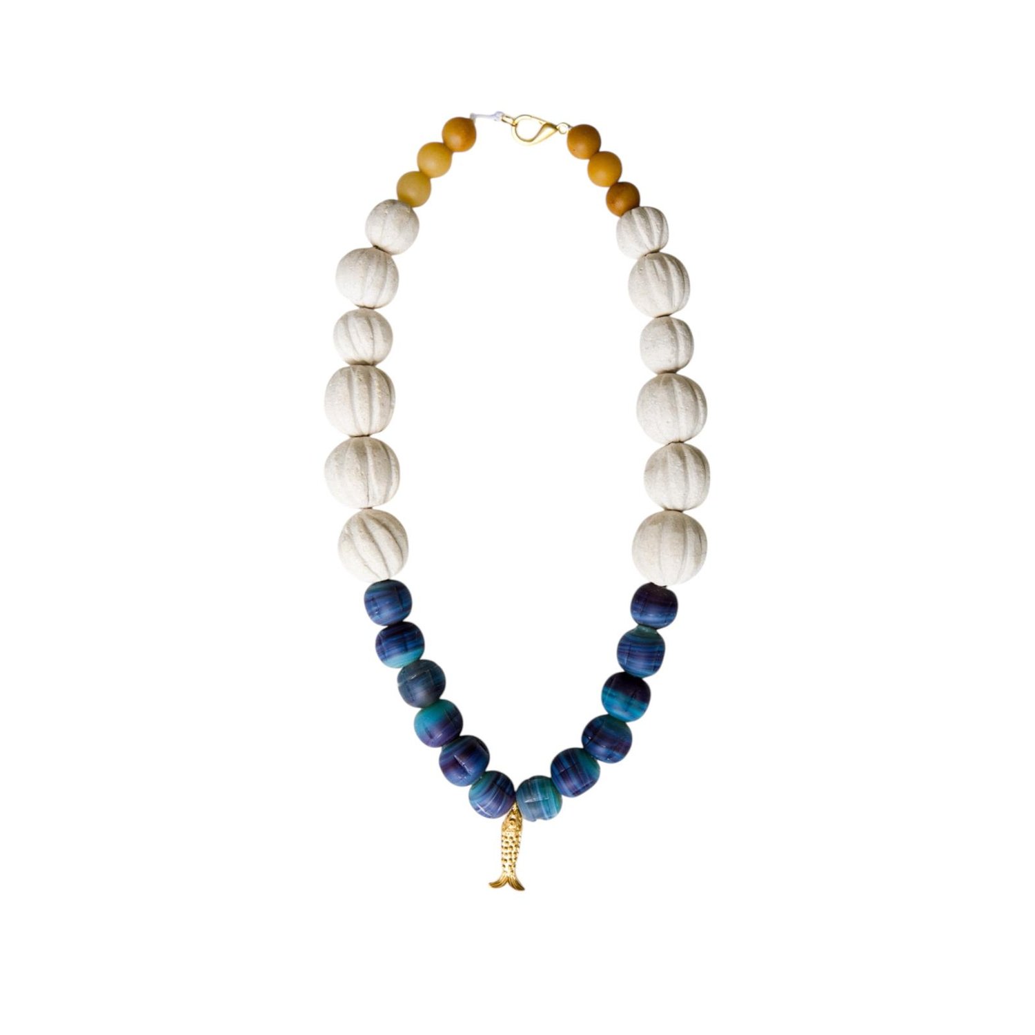 Sunset Magic Studio Women's White / Gold / Blue Mistral - Breeze Shaped Necklace In Multi