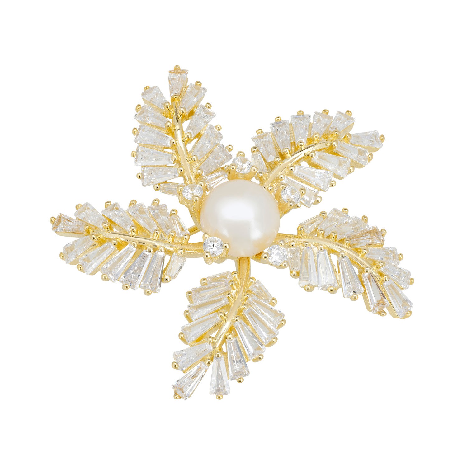 Women's Gold / White Fern Starflower Pearl Brooch Gold | Latelita
