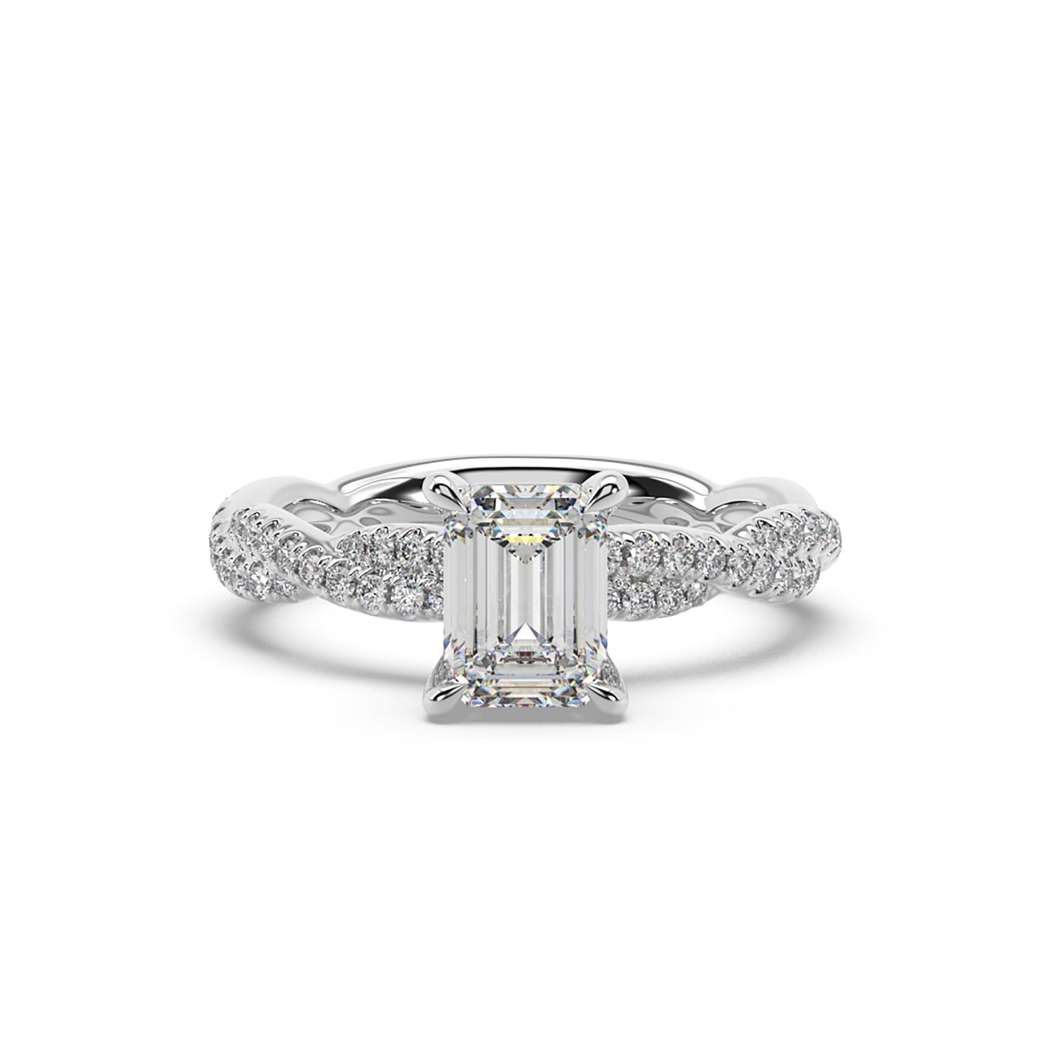 Artisan Women's Natural Emerald Cut Lab Grown Diamond Designer Ring In White Gold