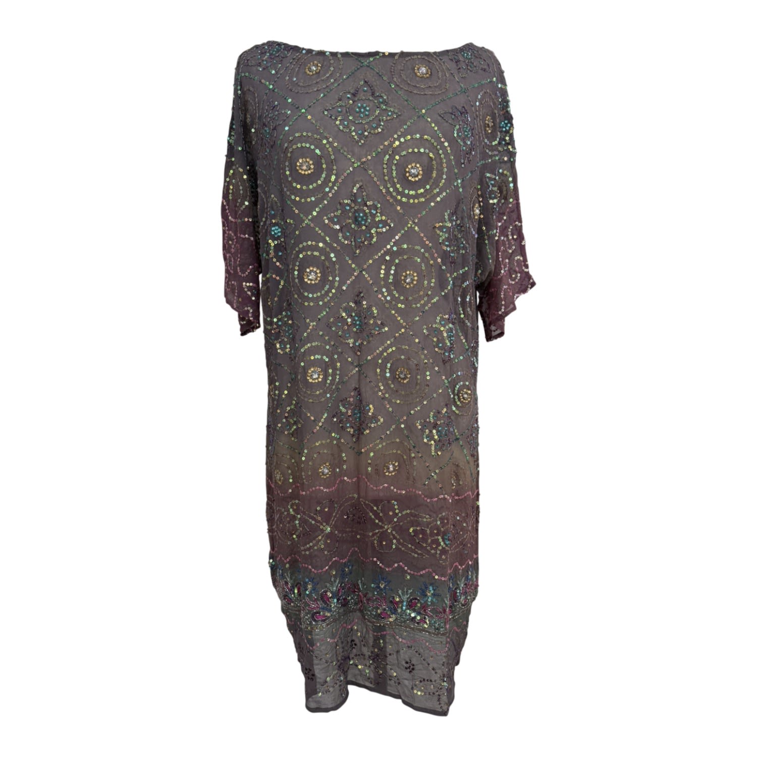 Kali Joshi Women's Boat Neck Vintage Mauve Beaded Silk Kaftan In Gray