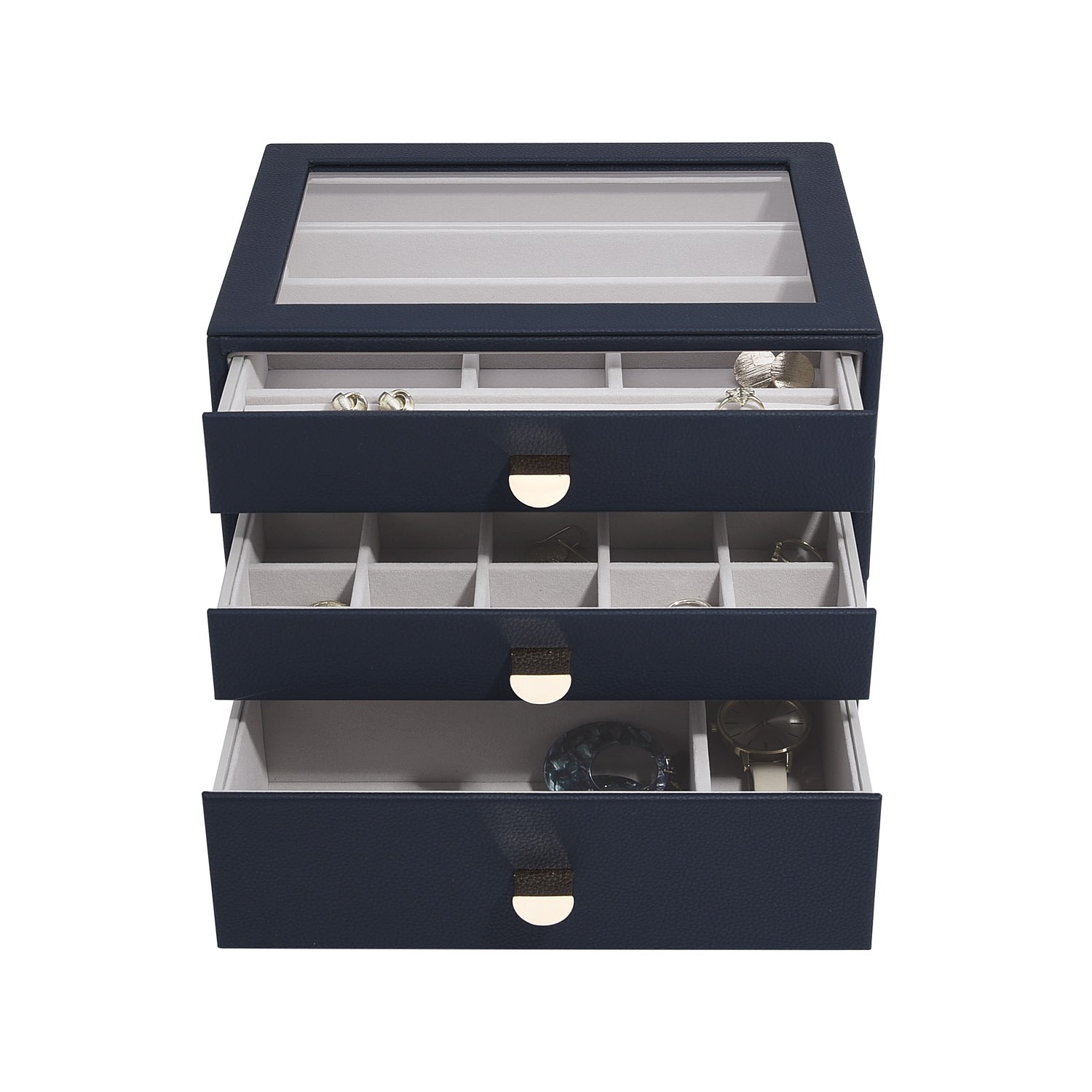 Stackers Women's Blue  Navy Pebble Classic Jewelry Box With Drawers In Blue