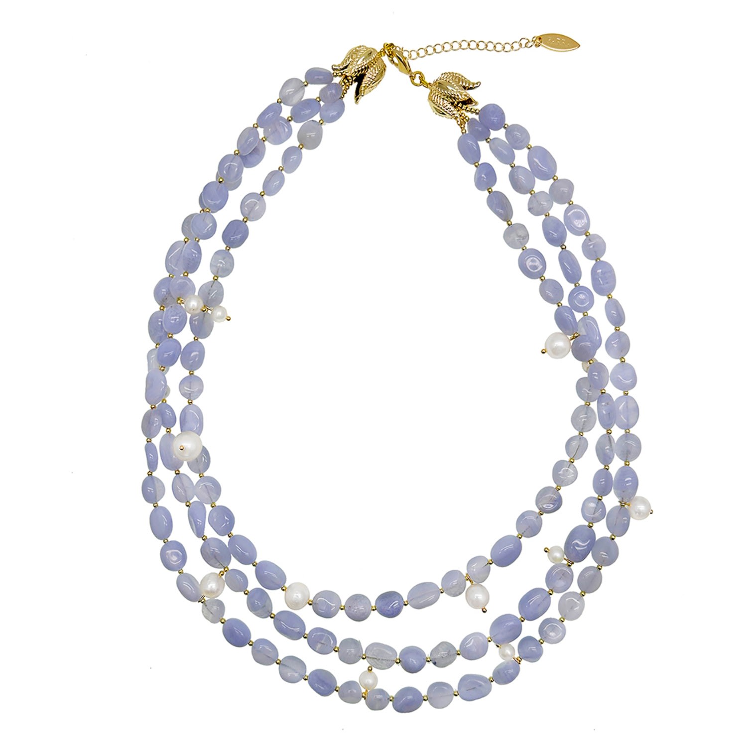 Women’s Multi-Layers Blue Lace Agate With Pearls Necklace Farra