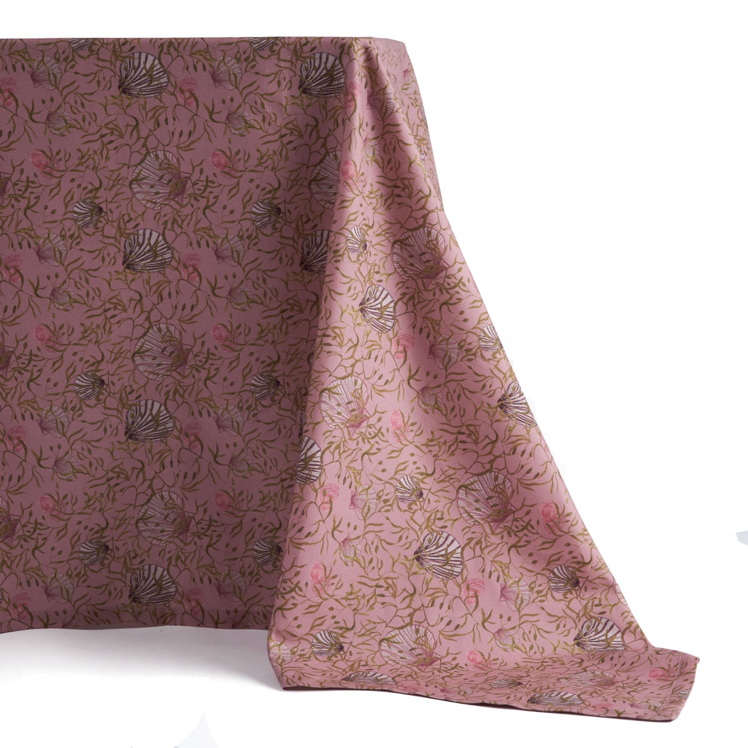 Green / Pink / Purple Large Square Tablecloth In Dusty Pink With Shell And Seaweed Print Sophie Williamson Design