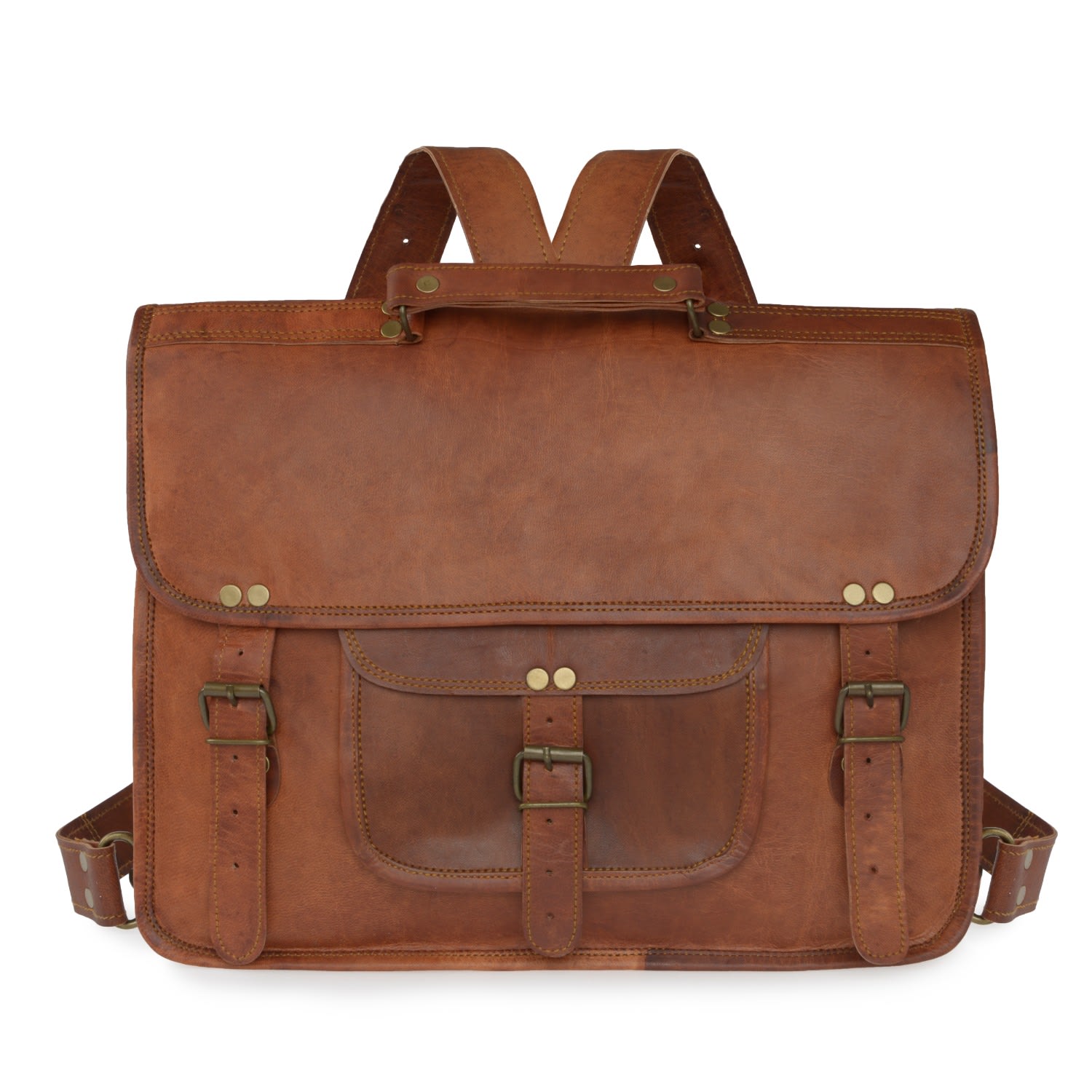 Vida Vida Men's Brown Vida Vintage Leather Backpack Satchel