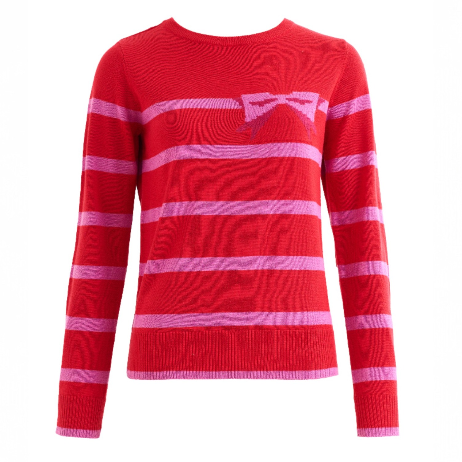 Louche Women's Bly Bow Intarsia Striped Jumper – Red In Red