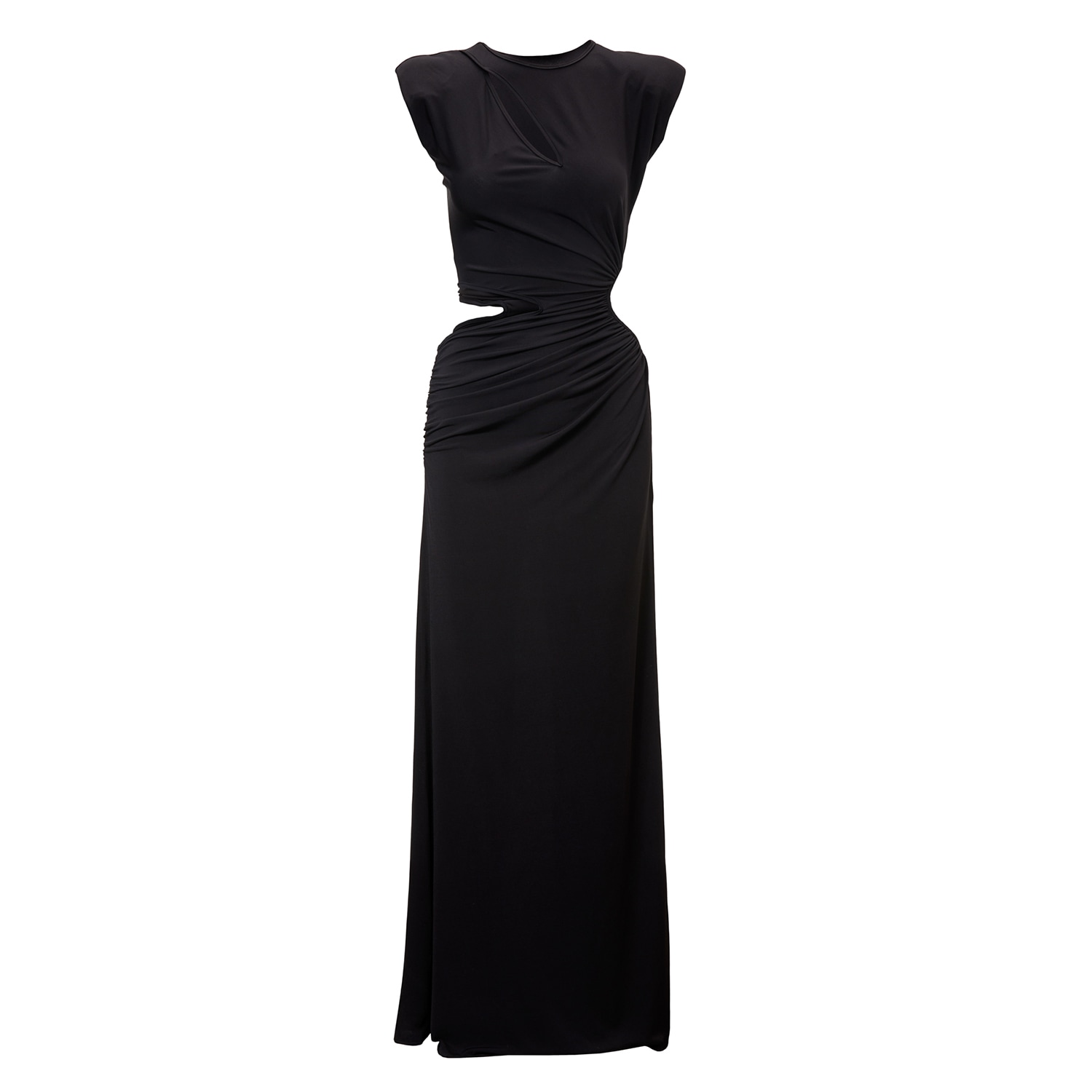 Bluzat Women's Black Maxi Dress With Asymmetrical Cut-outs And Oversized Shoulders In Black