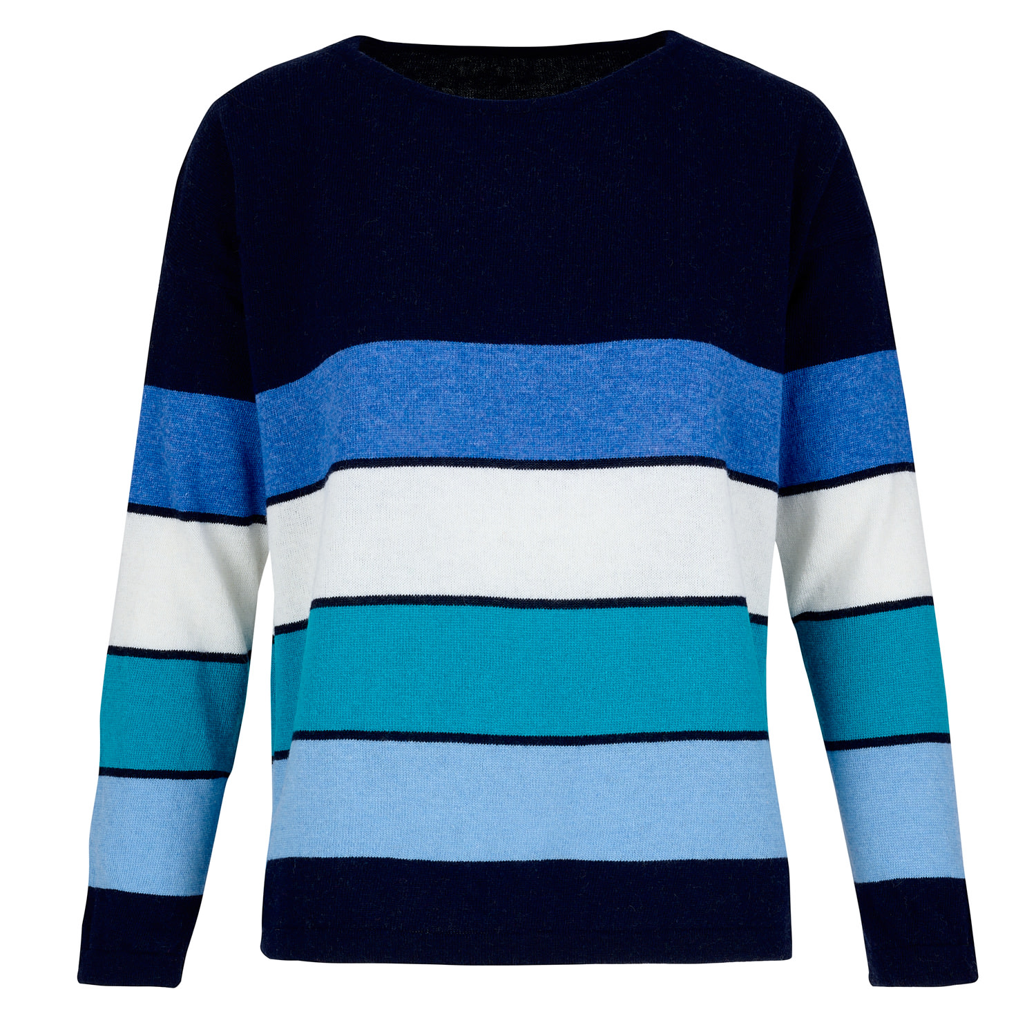 At Last... Women's Blue Cashmere Mix Sweater In Navy With Solid Stripes In Blue