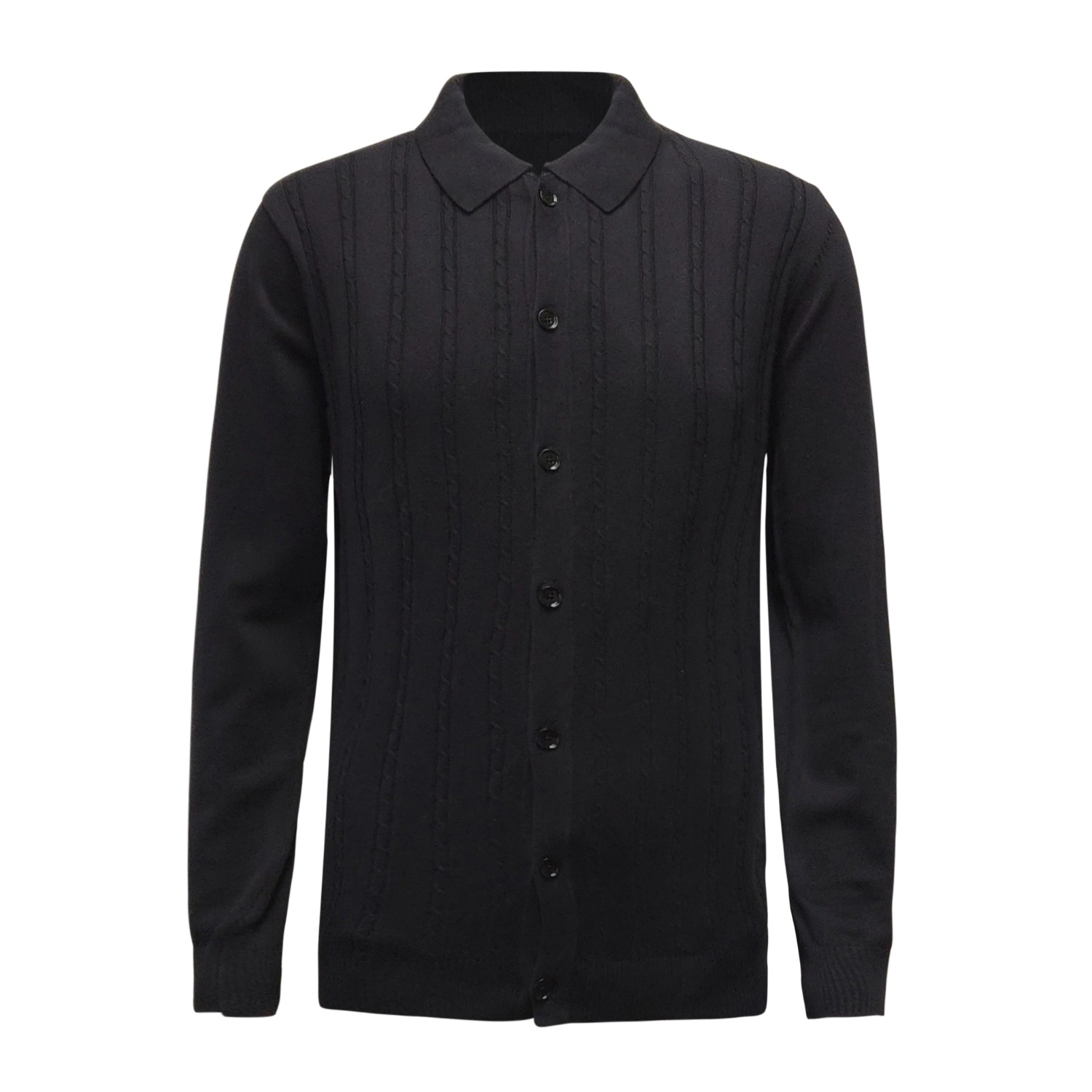 Vustra Men's Black Buttoned-up Knitted Long Sleeve