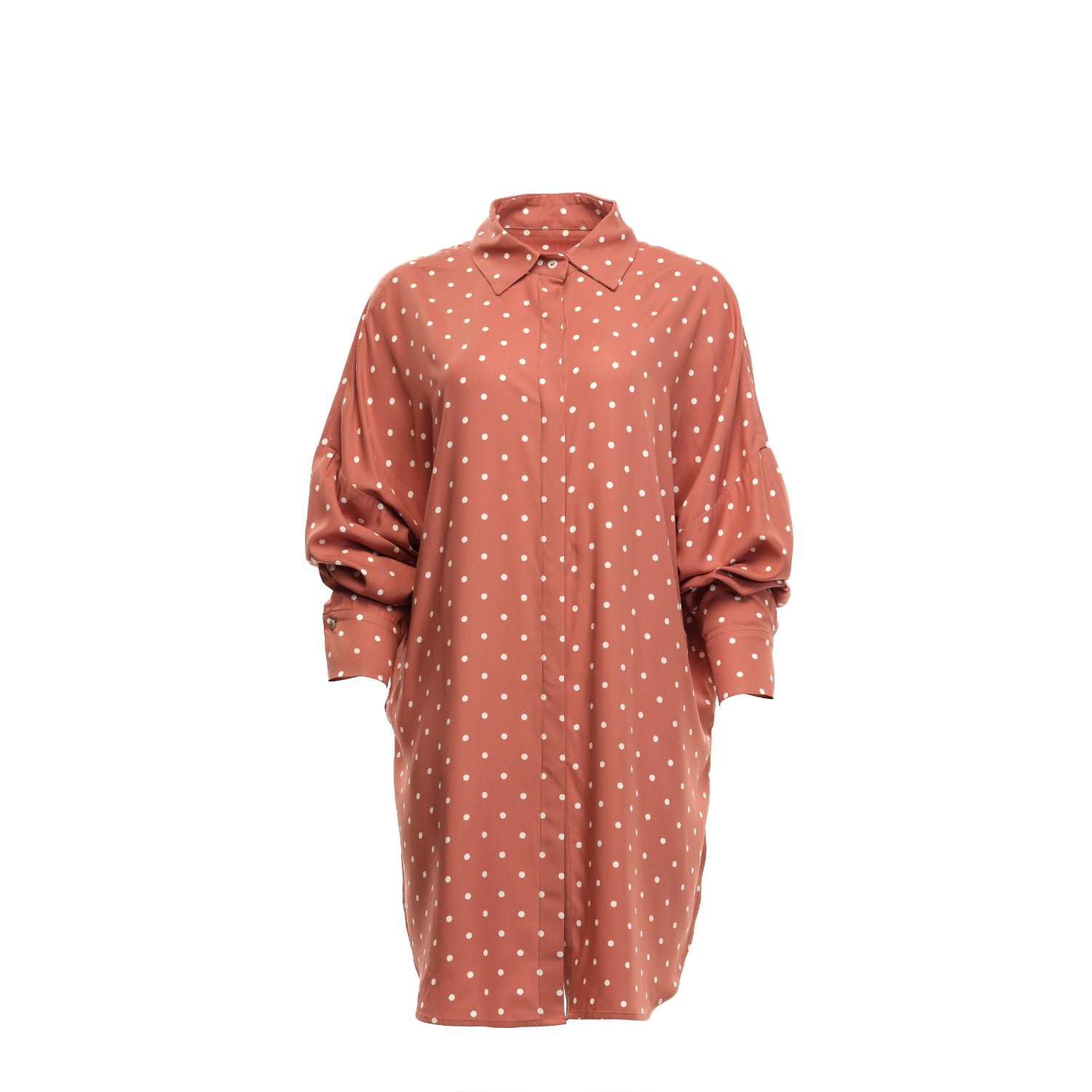 Clothes By Locker Room Women's Brown & White Polka-dot Button-down Shirt One Size In Brown