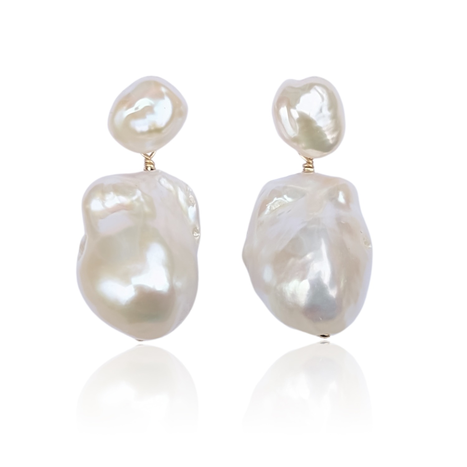 Handmade Natural White Baroque Pearl Dangle Earrings With Gold Plated Studs - Vintage Style