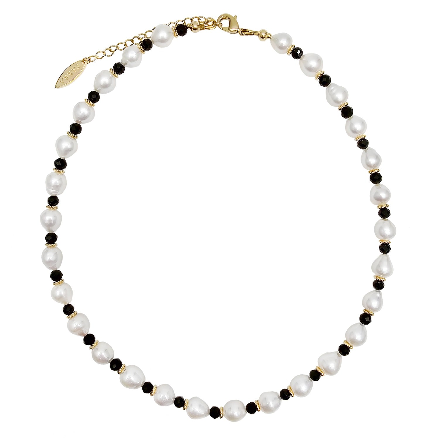 Farra Women's White Pearls And Black Obsidian Choker