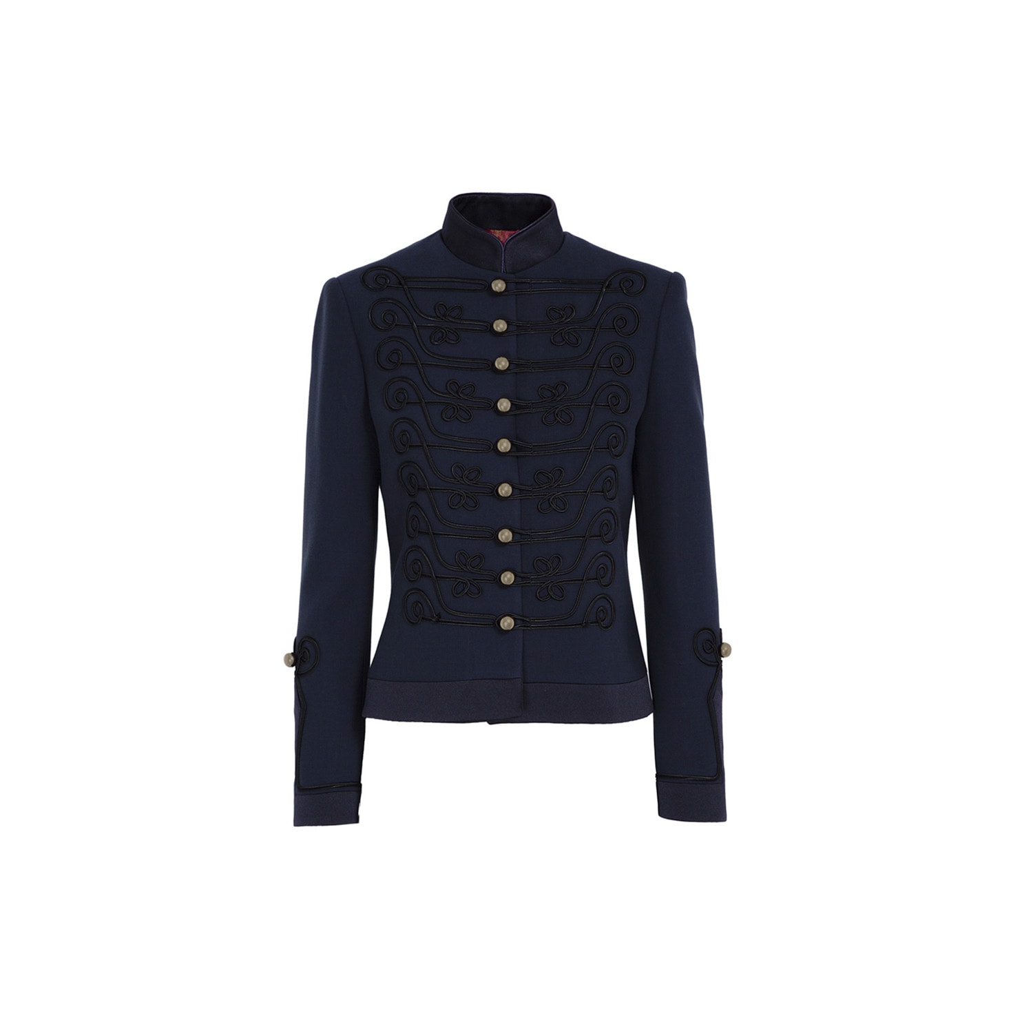 The Extreme Collection Women's Blue Navy Premium Crepe Mao Collar Fitted Blazer With Golden Buttons Spezia In Blue