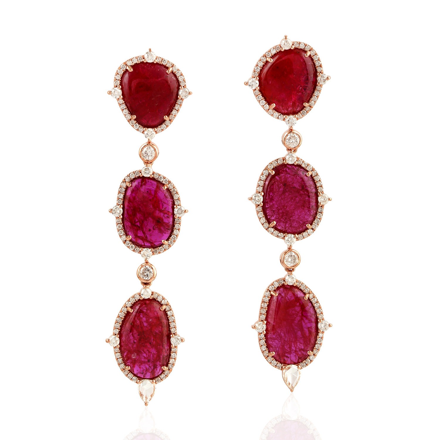 Artisan Women's Rose Gold / Pink / Purple Natural Ruby Dangle Earrings Solid Rose Gold Diamond Handmade Jewe In Burgundy