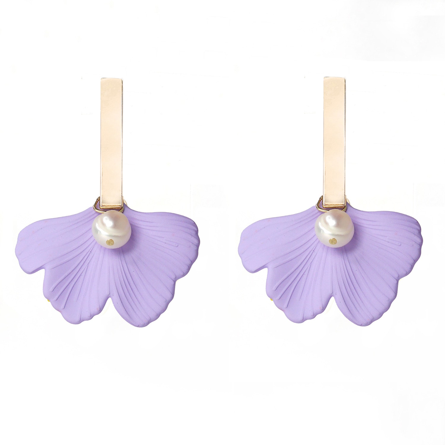 Women’s Pink / Purple The Daphne Gold Bar & Lilac Ginkgo Statement Earrings Soli & Sun