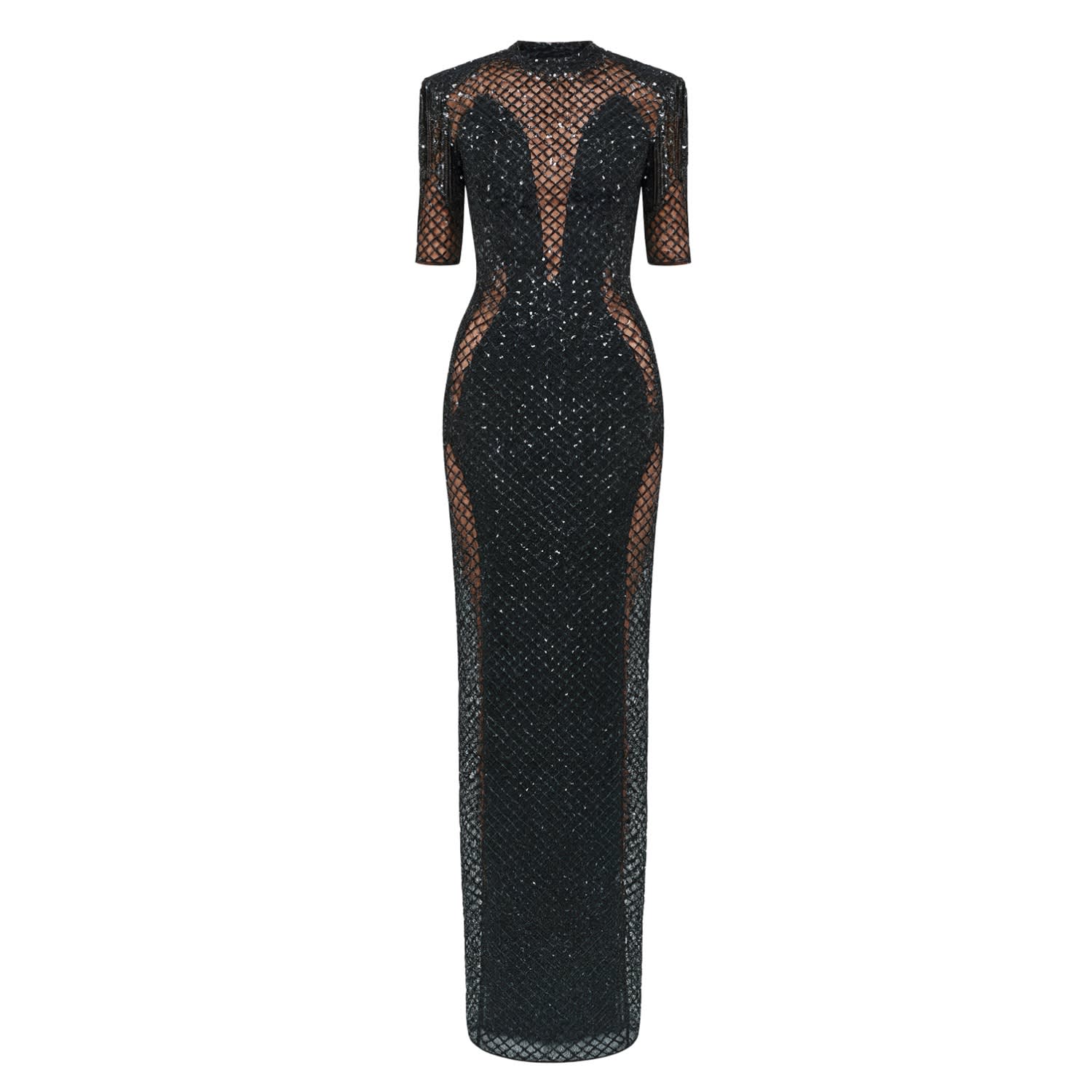 Angelika Jozefczyk Women's Black Embellished Evening Gown With Fringes In Black
