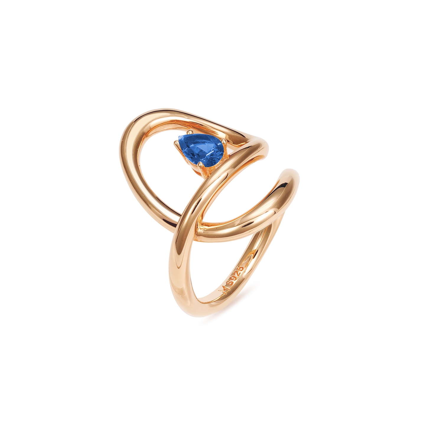 Meulien Women's Rose Gold / Blue Flowing Waterdrop Ring - Rose Gold, Blue Stone