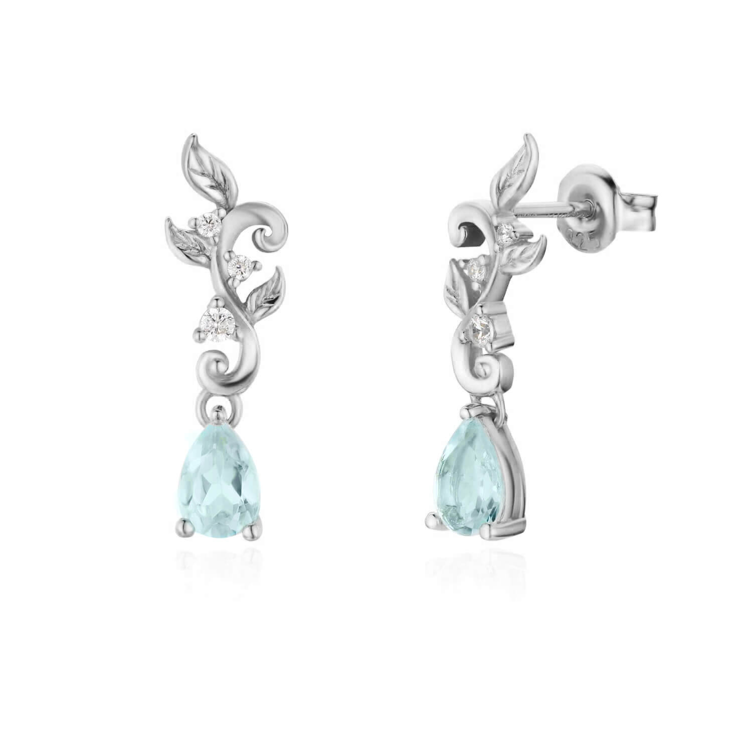 Azura Jewelry New York Women's Silver Leafy Cascades Sky Blue Topaz Earrings White Gold Vermeil In Silver
