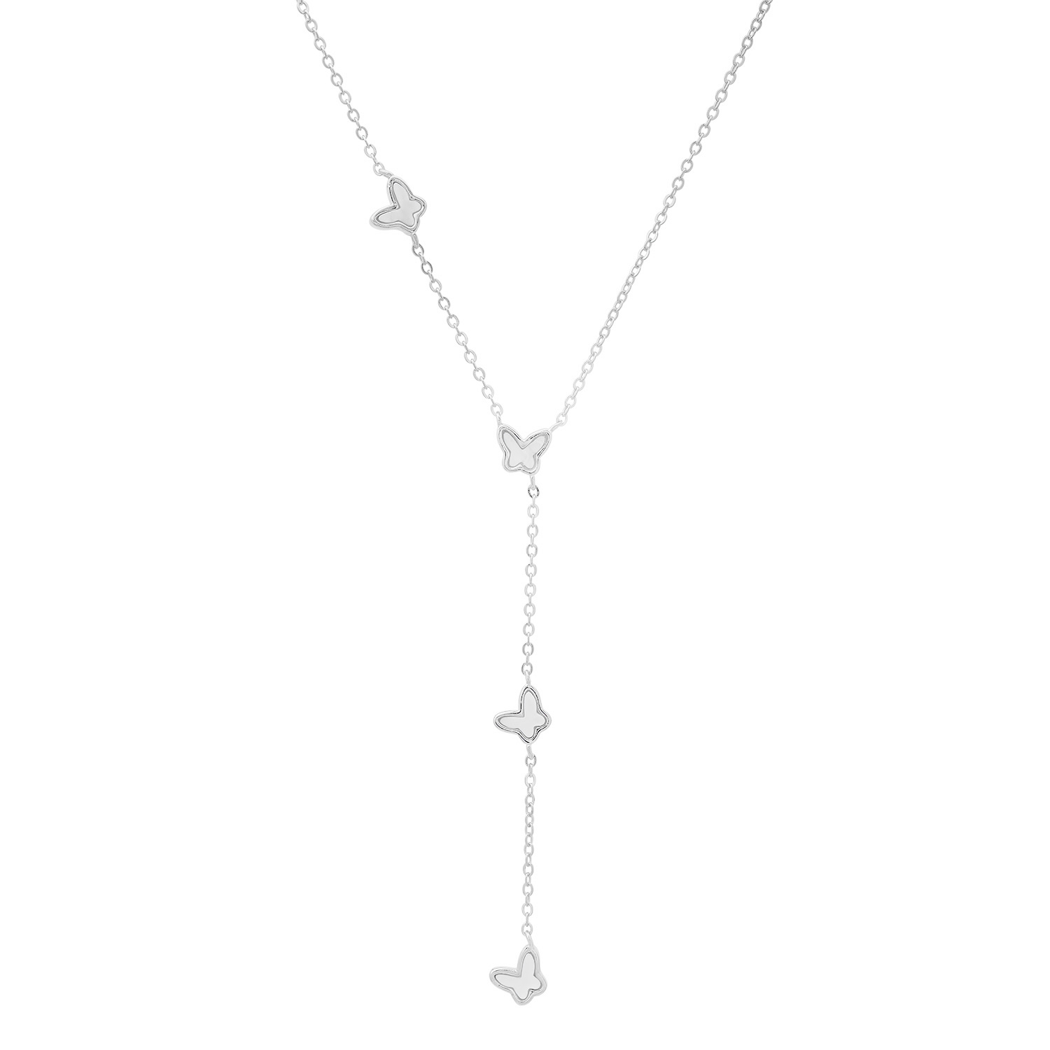 Kylie Harper Sterling Silver Mother Of Pearl Floating Butterfly Y Necklace In Metallic