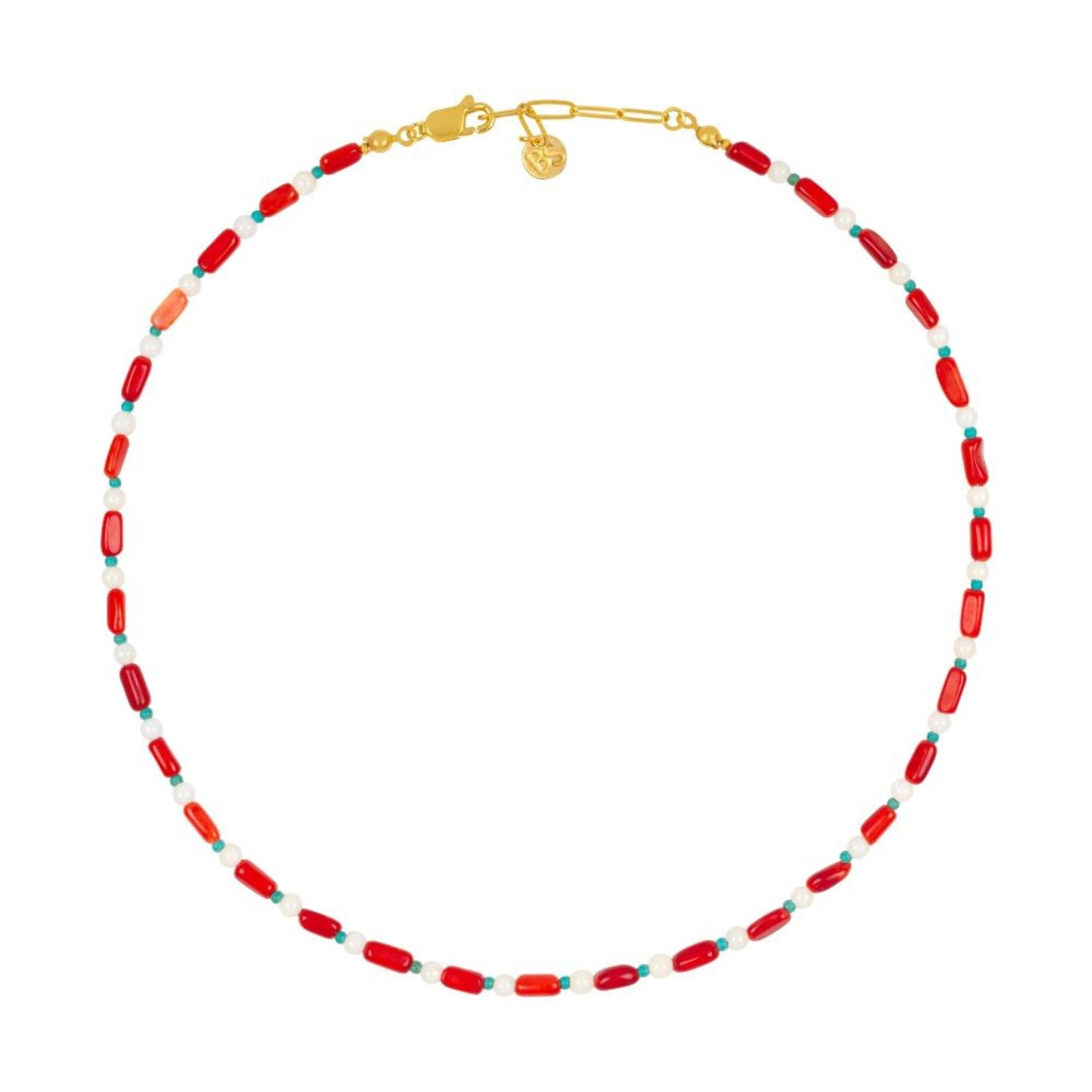 Bonjouk Studio Women's Gold / Green / White Beach Necklace I No.5 In Red