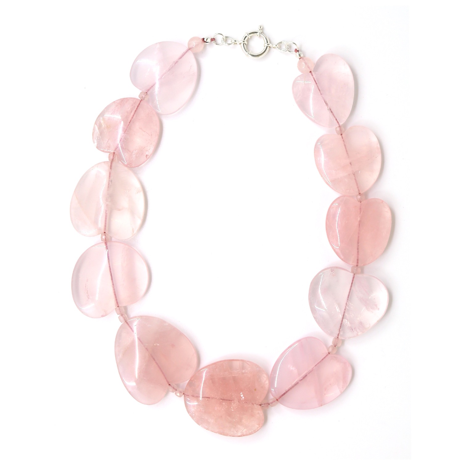 Shar Oke Women's Pink / Silver Heart Shaped Madagascan Rose Quartz Necklace In Pink/silver